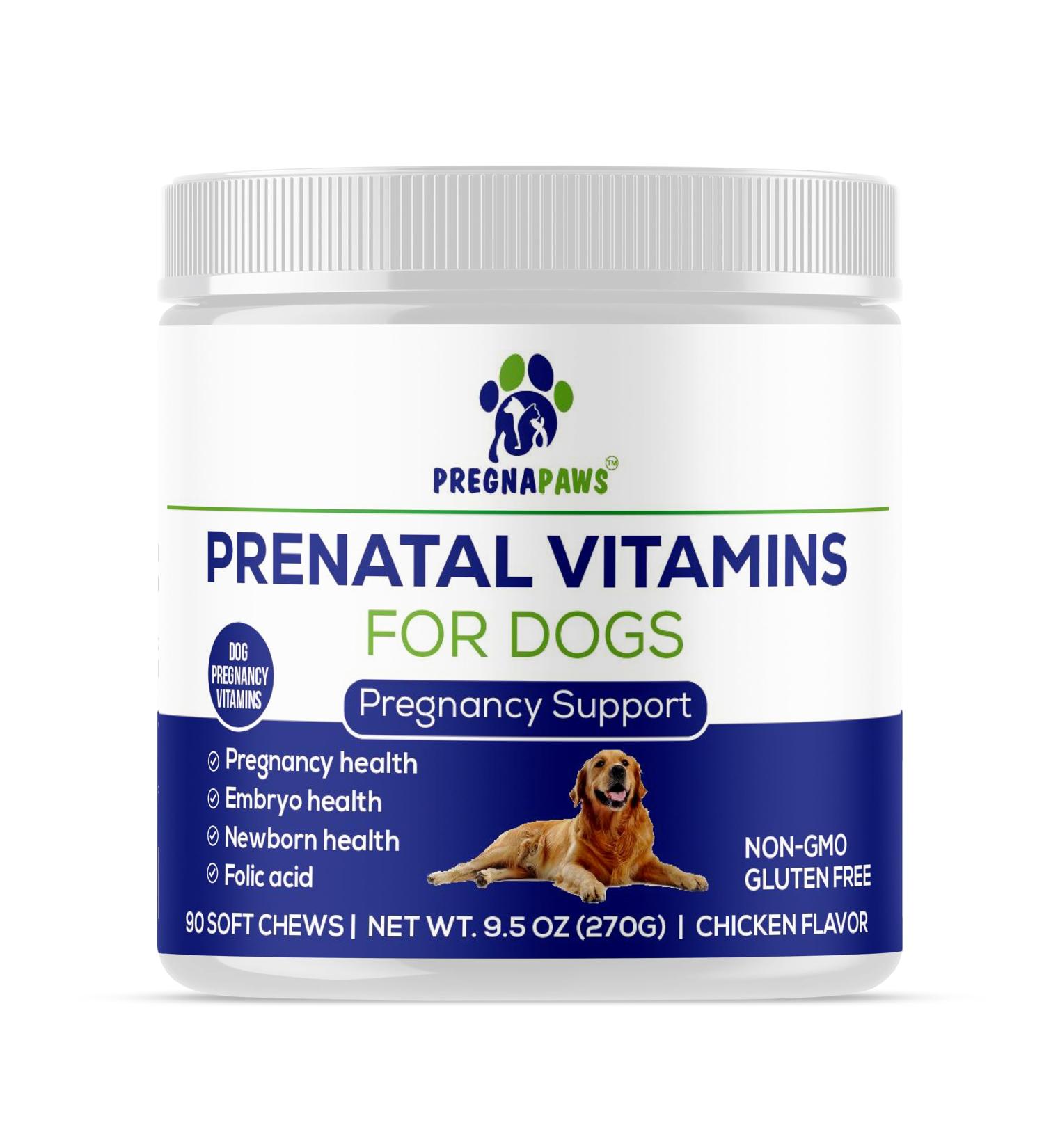 Dog Prenatal Vitamins - Supports Healthy Pregnancy Puppy Development & Lactation - Rich in Folic Acid Iron & Calcium - Advanced Prenatal Supplement for Pregnant and Nursing Dogs - 90 Soft Chews Chicken - Buy Online on GoSupps.com
