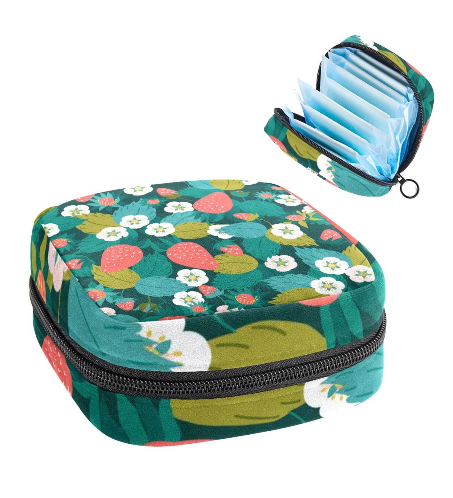 Strawberry Flower Pattern Sanitary Napkin Storage Bag - Portable Period Kit with Zipper - Menstrual Cup Pouch for Women and Teens - Color 4 - Buy Online on GoSupps.com