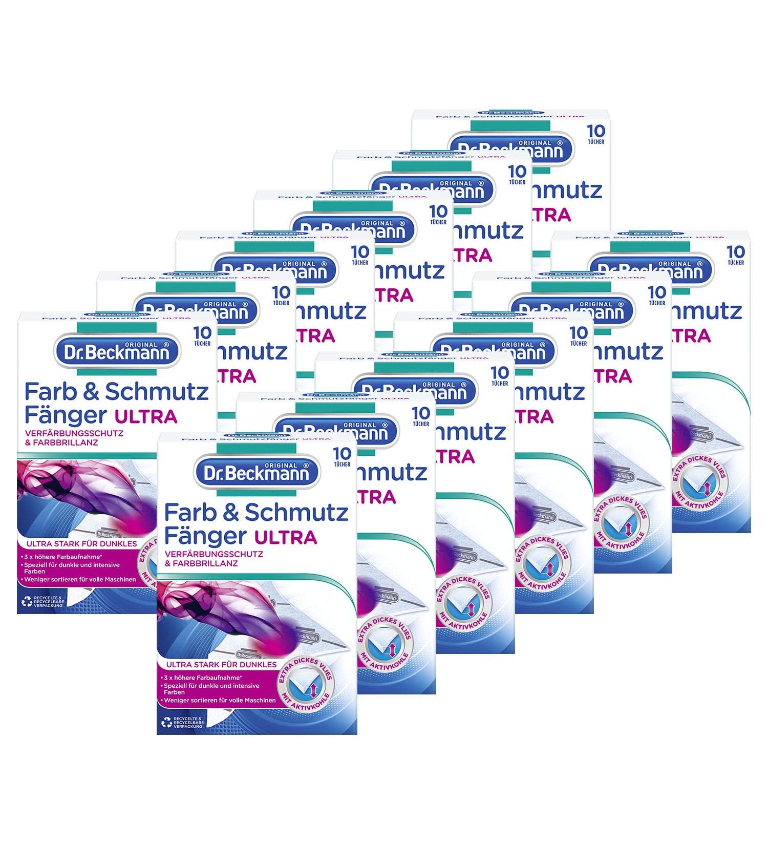 Dr.Beckmann color & dirt catcher Ultra |Long -lasting color protection for dark laundry and intense colorsUltrast -strong and with activated carbon for color brilliant |12x 10 towels 10 pieces (12 pack) 12 pack