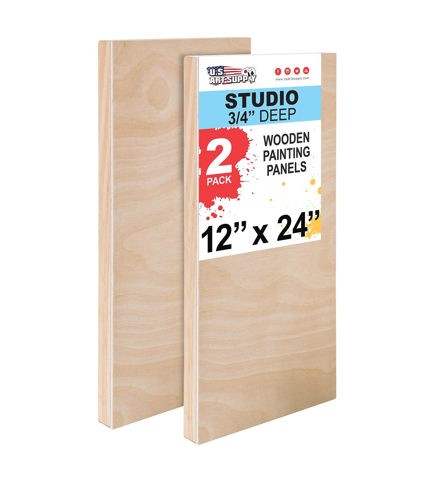 U.S. Art Supply 12x24 Birch Wood Paint Pouring Panel Boards - Pack of 2, 3/4 Deep Cradle - Artist Wooden Canvases for Painting Mixed-Media Acrylic, Oil, Watercolor, Encaustic - Buy Online on GoSupps.com