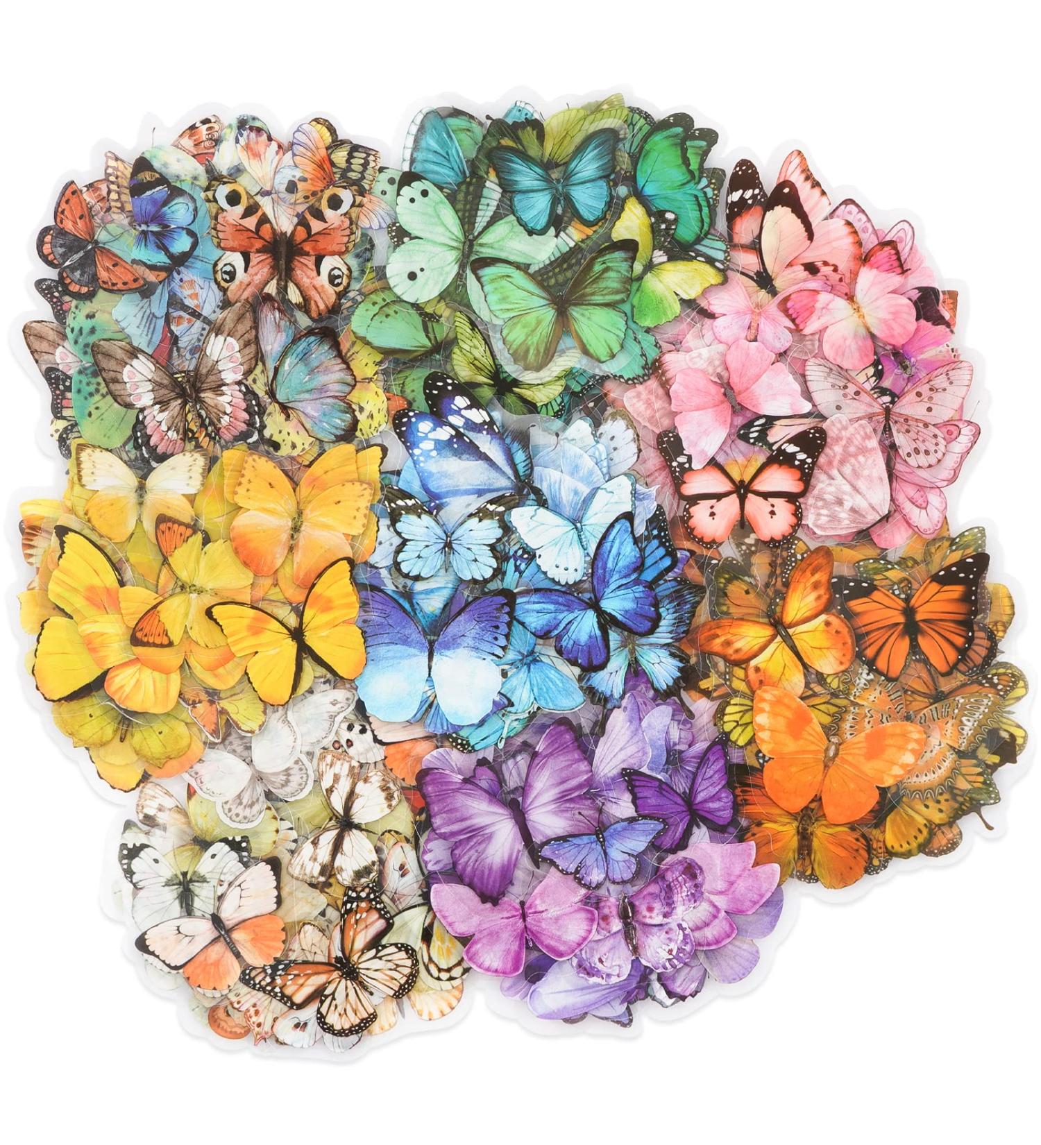 Knaid Butterfly Stickers Set - 320 Transparent Colorful Resin Decals for Scrapbook, Journal, and Crafts - Buy Online on GoSupps.com