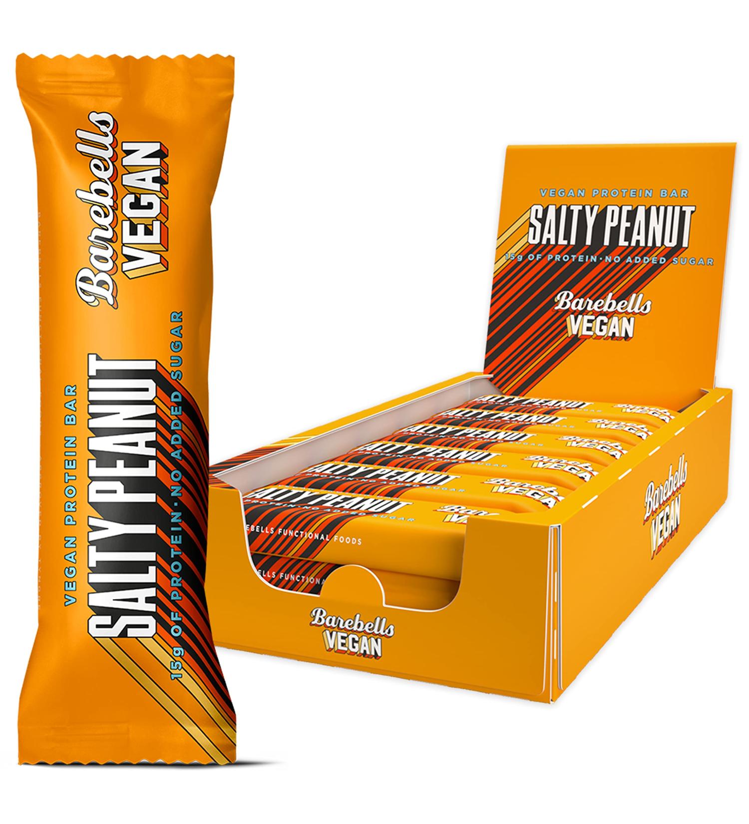 Barebells Vegan Salty Peanut Protein Bars | 15g Protein Low Carb Vegan Chocolate Bars | Delicious Vegan Snacks 12 x 55g - Buy Online on GoSupps.com