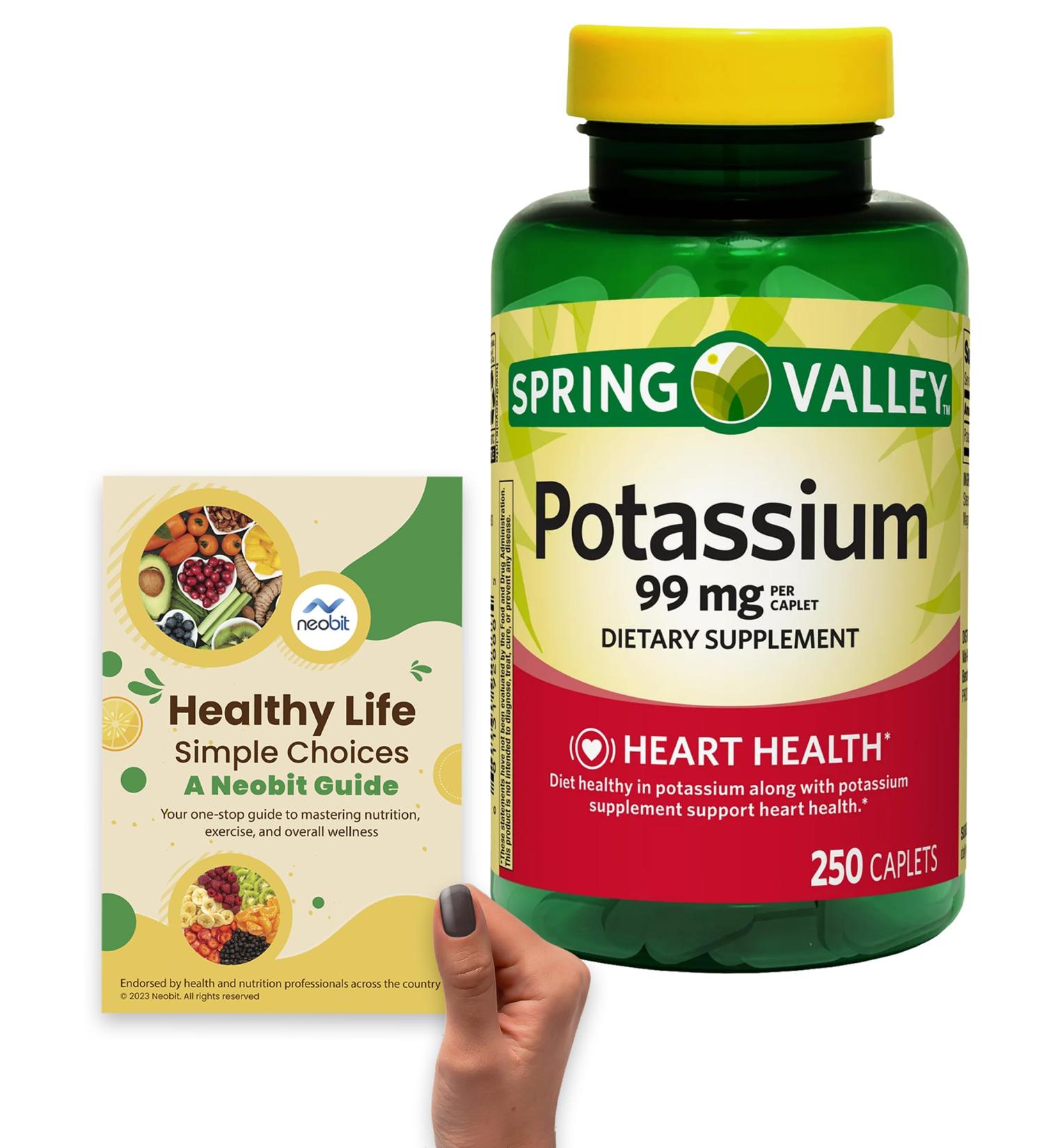 Spring Valley Potassium Gluconate 99mg Dietary Supplement - Heart Health Support - Vegan & Gluten-Free - 250 Tablets + Healthy Life Guide - Buy Online on GoSupps.com