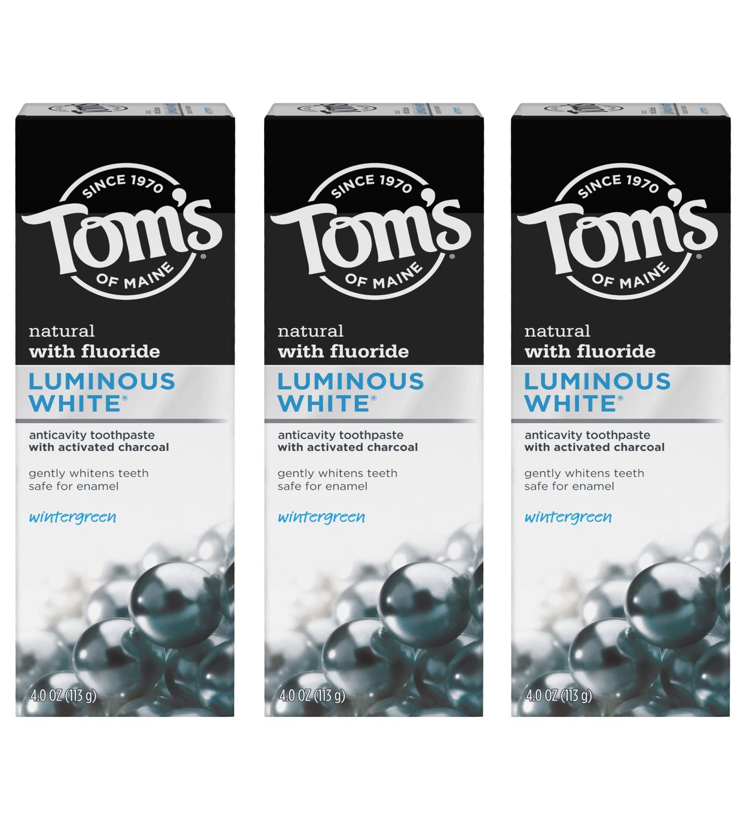 Tom's of Maine Luminous White Charcoal Wintergreen Toothpaste 4 oz. 3-Pack - Buy Online on GoSupps.com