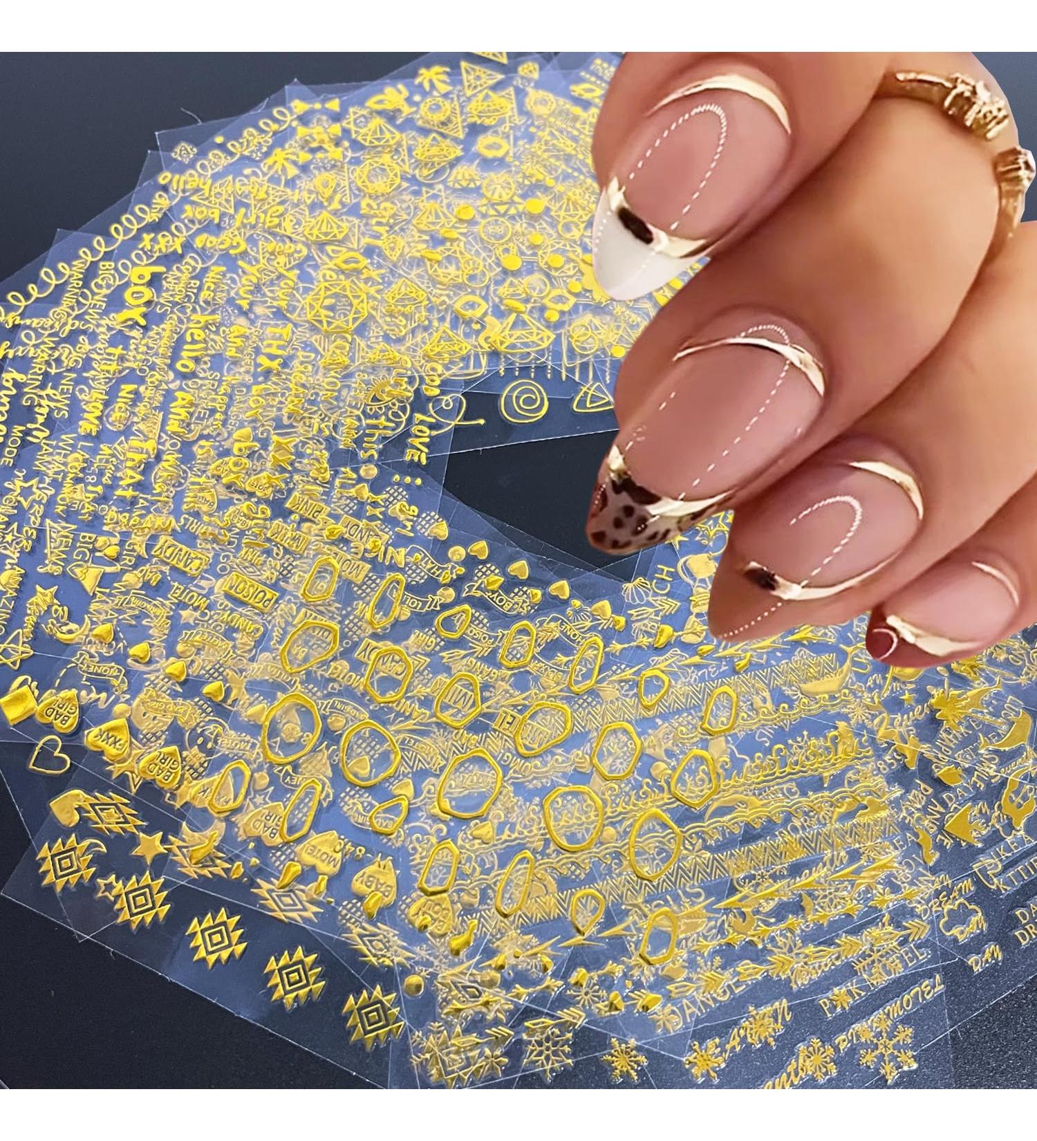 30 Sheets Gold Nail Stickers - Self-Adhesive 3D Geometric & Letter Decals for Nail Art | French Tip & DIY Supplies - Buy Online on GoSupps.com