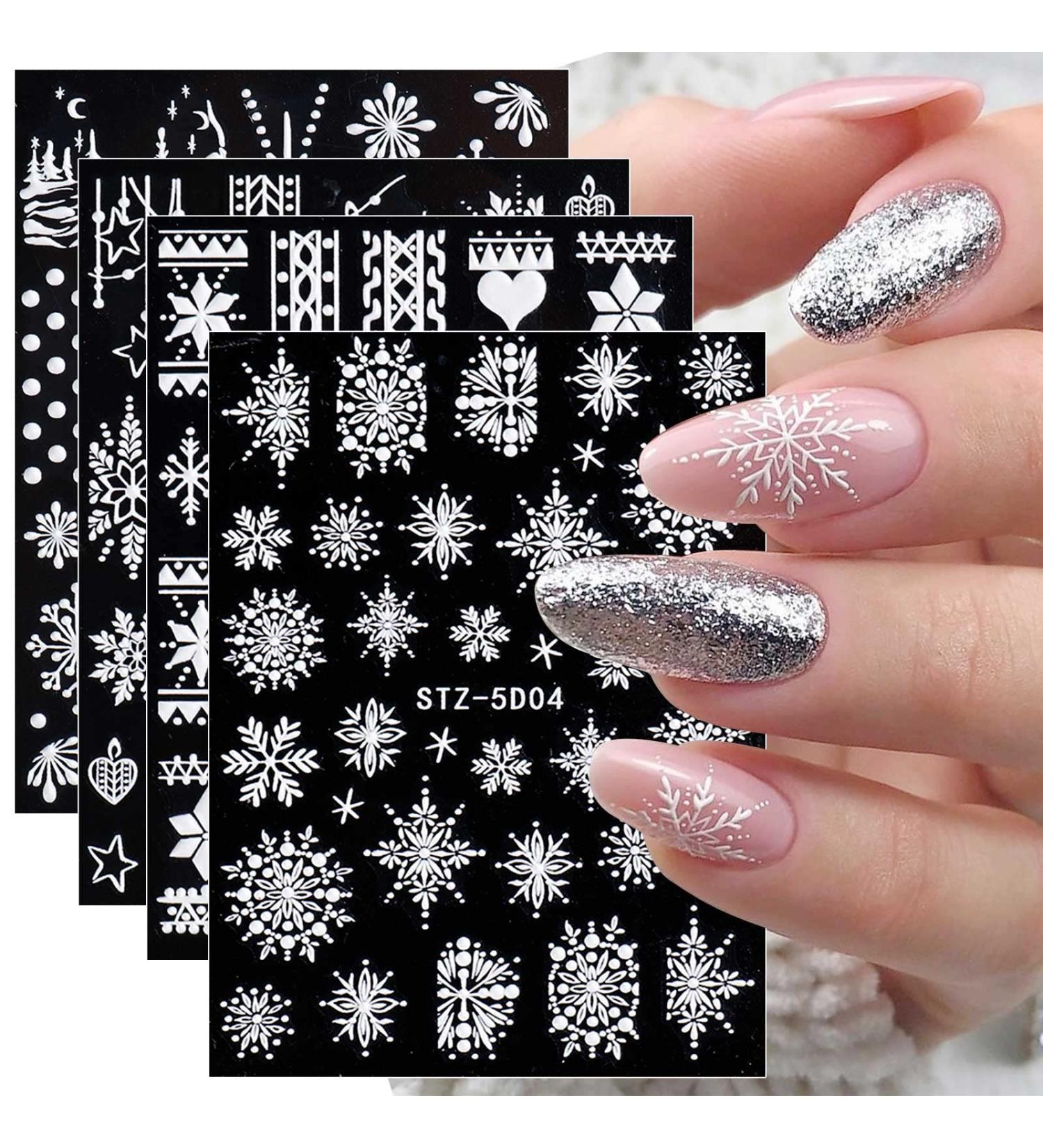 3D Embossed Christmas Nail Art Stickers Decals 4 Sheets 5D Self-Adhesive Snowman Snowflakes Nail Supplies Nail Art Design Decoration Accessories - Buy Online on GoSupps.com