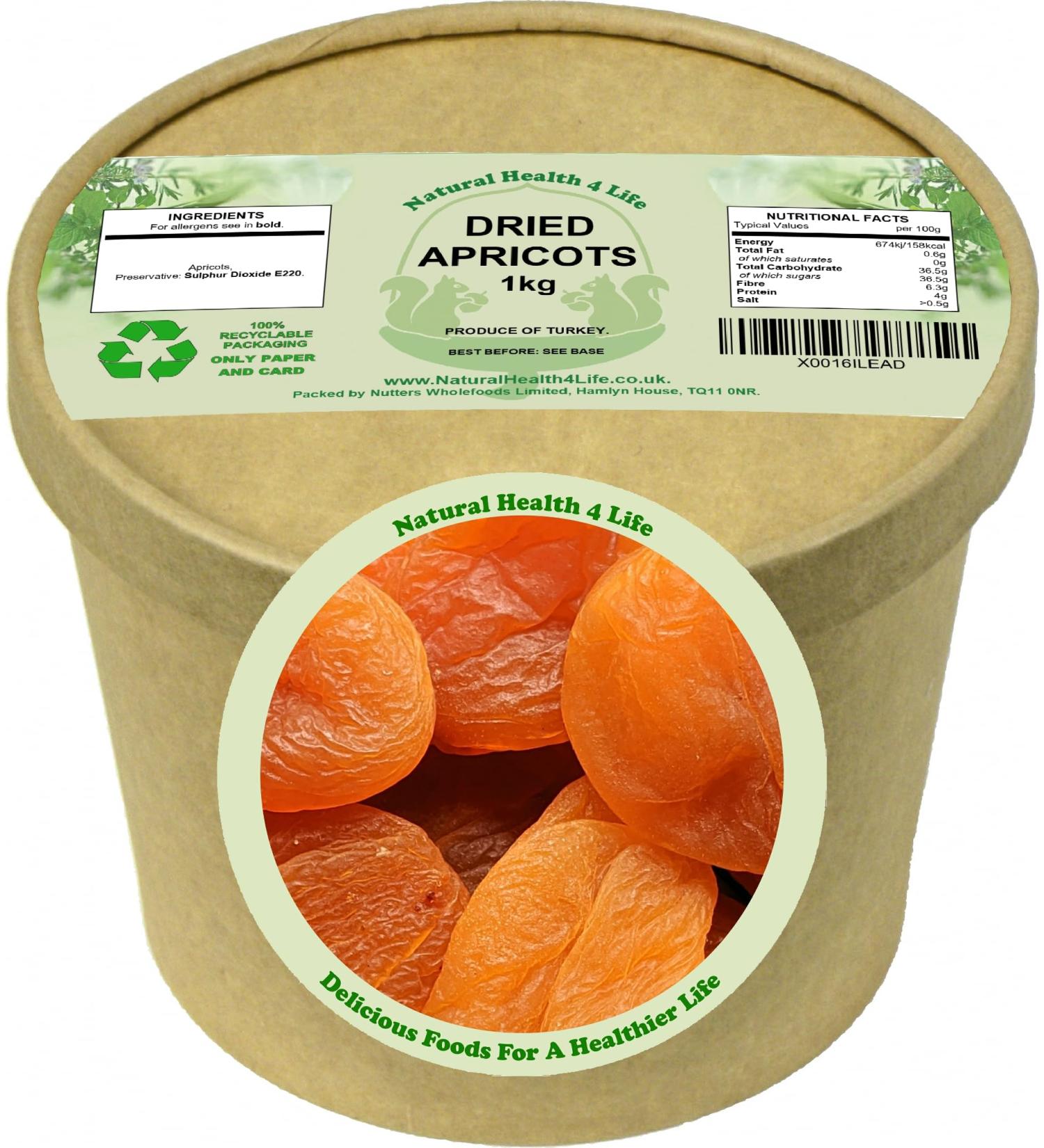 Natural Health 4 Life (Size 2) Dried Apricots 1kg in a kraft tub - Buy Online on GoSupps.com
