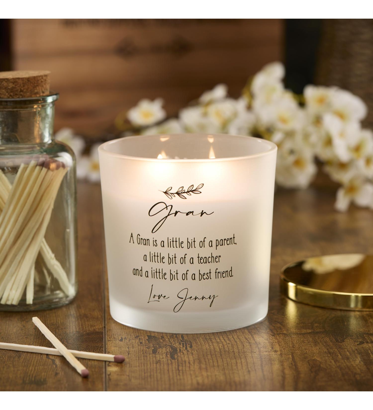 Personalised Large Double Wick Candle Gift for Gran with Sentiment (French Cade Lavender)