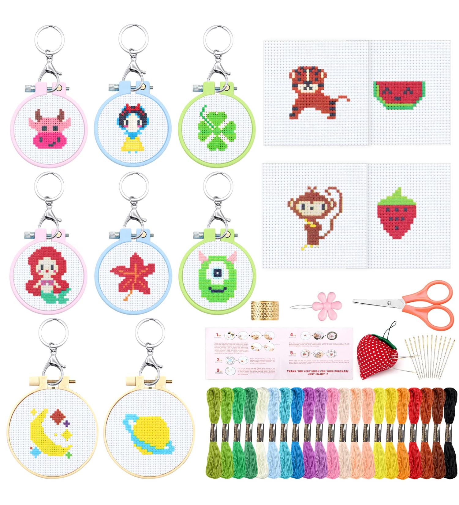 ZOCONE 12 PCS Cross Stitch Kits for Kids - Beginner Embroidery Hoops & Needlepointing Tools with Instructions - Ideal for Backpack Charms & Ornaments - Pattern 2 - Buy Online on GoSupps.com