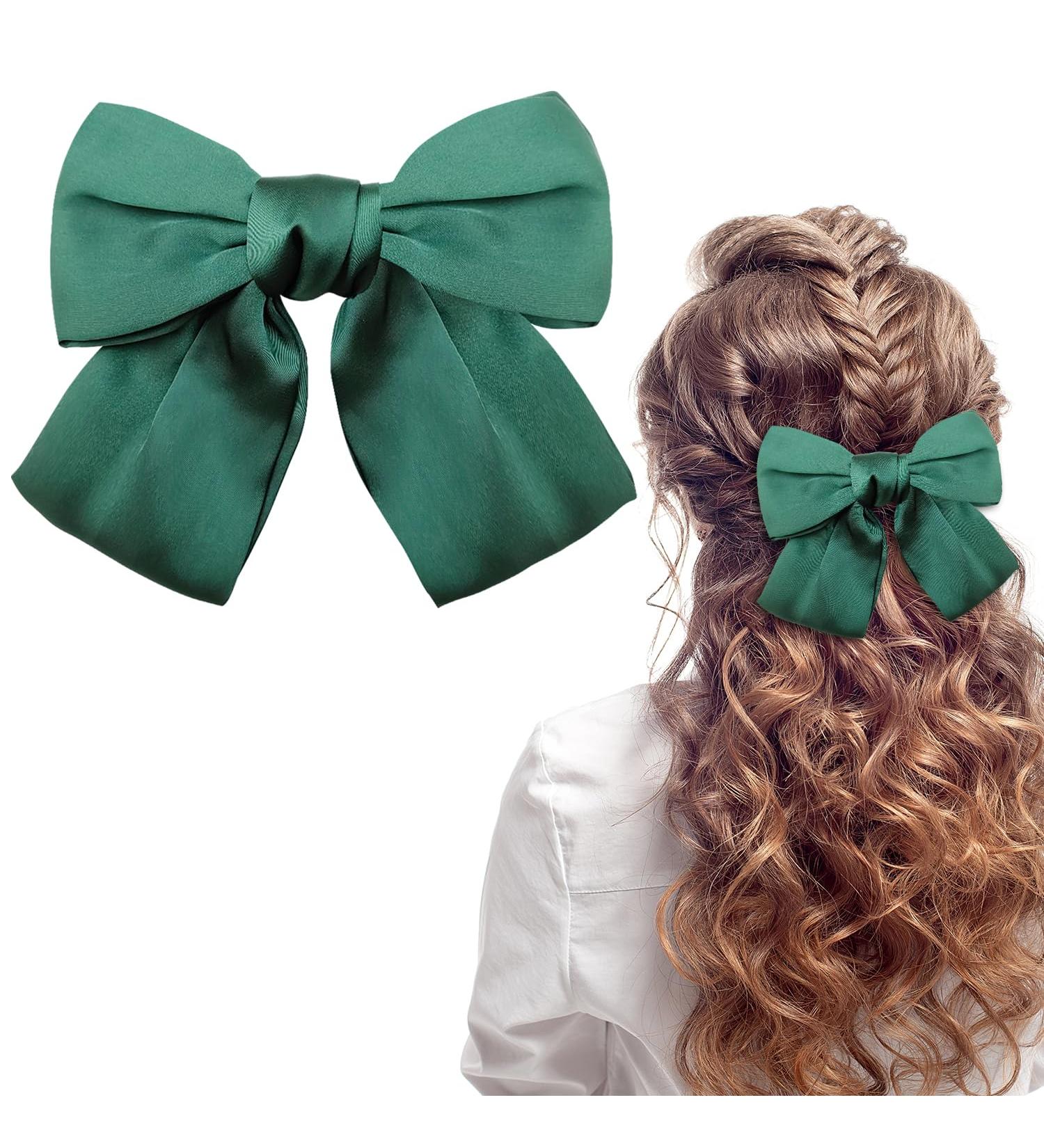 Bow Hair Clip Duckbill Clip Hair Bows for Women Big Bowknot Hairpin French Hair Clips with Ribbon Solid Color Hair Barrette Clips Soft Satin Silky Hair Bows for Women Girls(dark green-1pc) - Buy Online on GoSupps.com