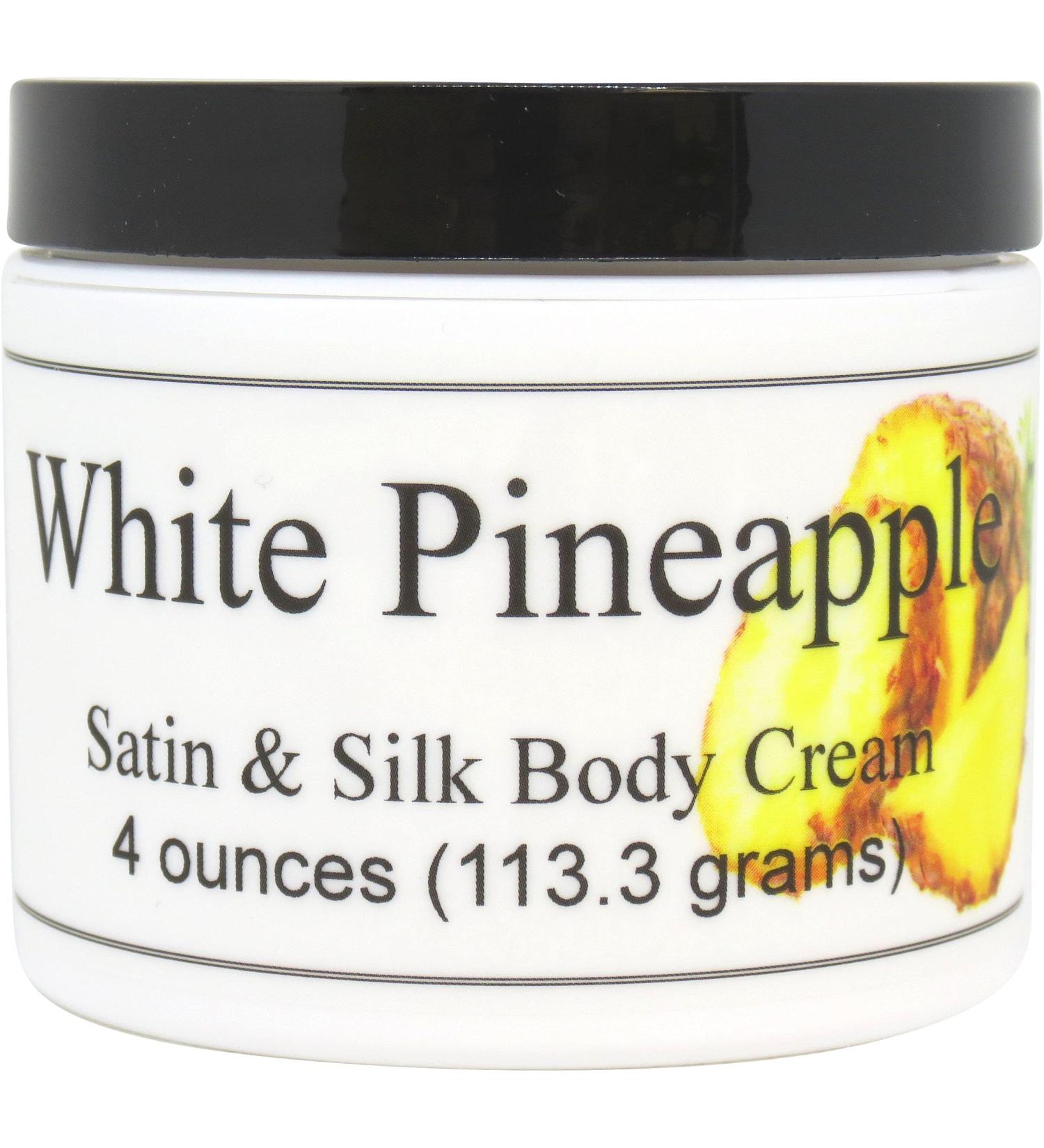 Eclectic Lady White Pineapple Satin and Silk Cream Body Cream Body Lotion 4 oz - Shea Butter Aloe Silk Amino Acids Vitamin E Phthalate-Free Handcrafted in USA - Perfect For Women 4 Ounce (Pack of 1)