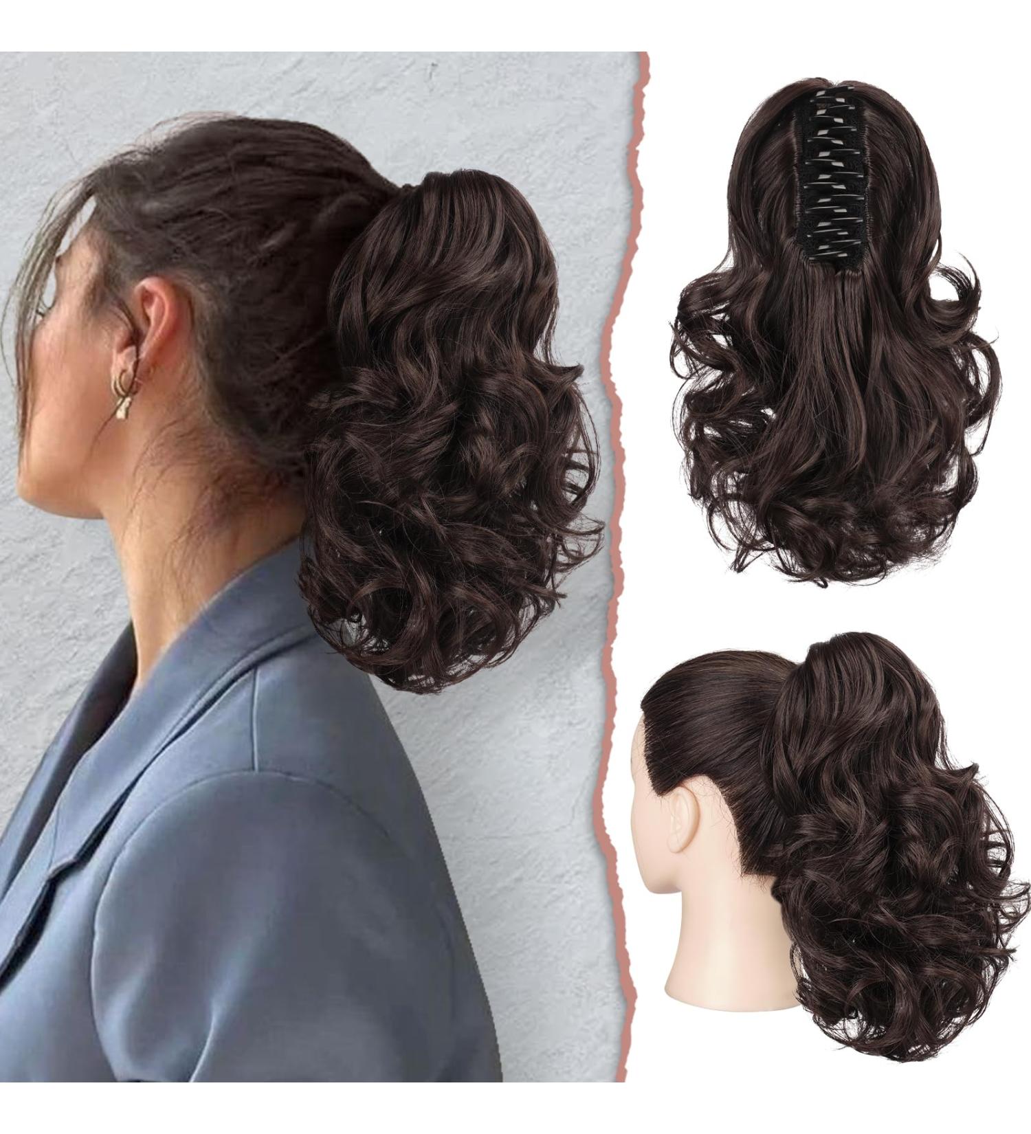 Sofeiyan 28cm Clip-In Ponytail Extension - Curly Wavy Dark Brown & Auburn Synthetic Hair for Women | Perfect for Gyms & Casual Styles - Buy Online on GoSupps.com