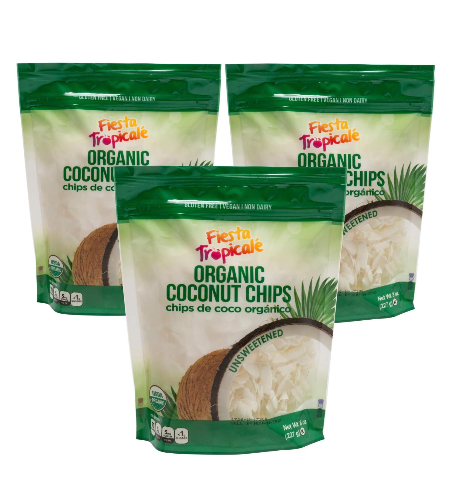 Organic Keto Unsweetened Coconut Chips - 8 oz Bag (Pack of 3) | Fiesta Tropicale - Buy Online on GoSupps.com