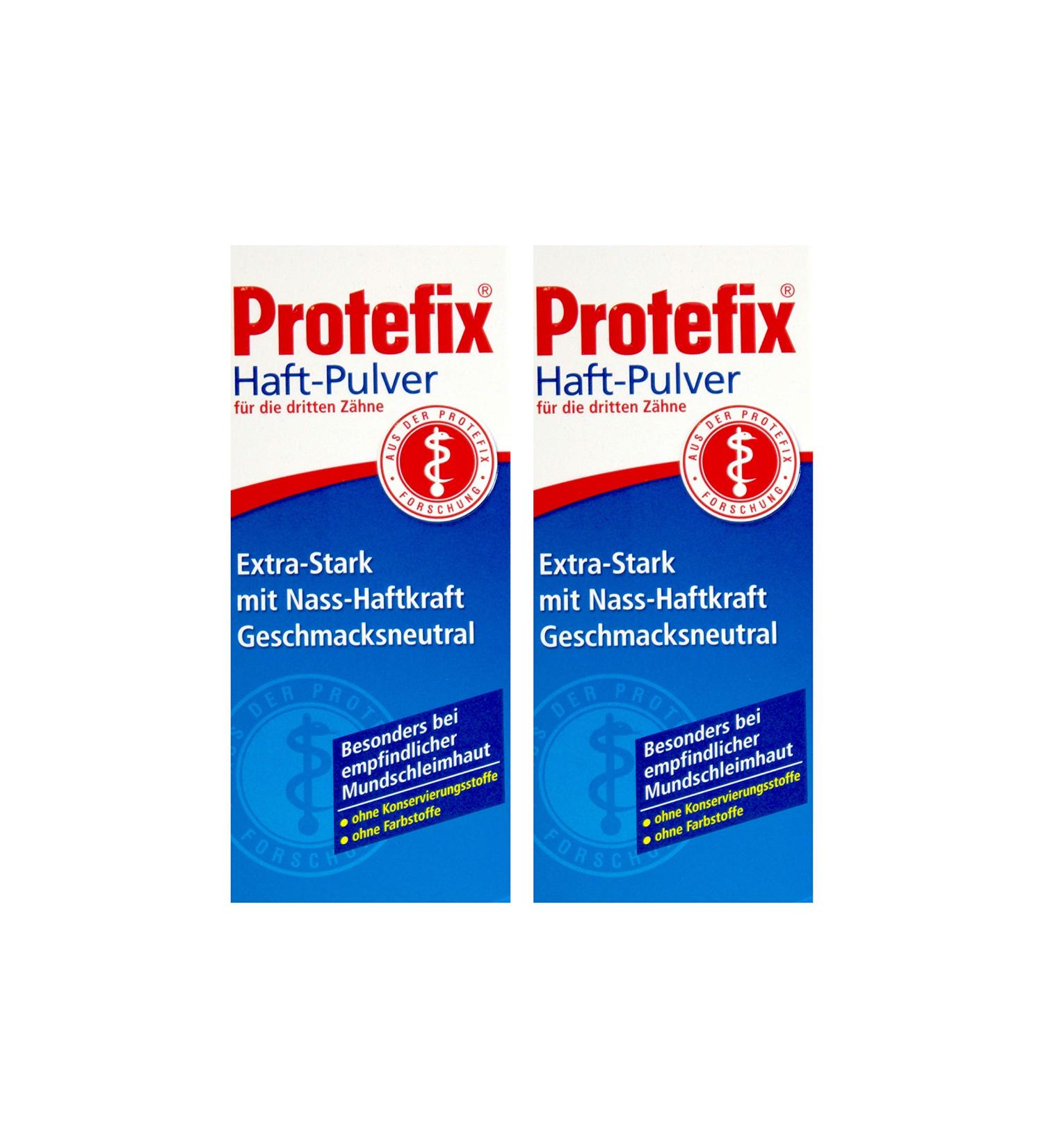 2x PROTEFIX adhesive powder 50g PZN 01381004 Extra strong with wet adhesive power