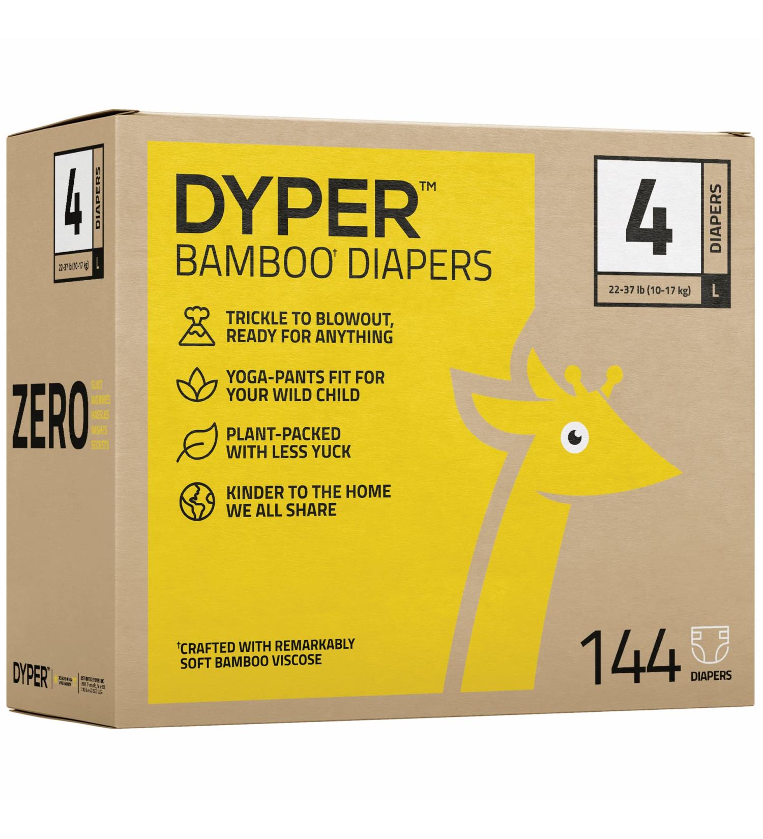 DYPER Bamboo Baby Diapers Size 4 - 144 Count | Eco-Friendly & Hypoallergenic Diaper Alternative for Sensitive Skin - Buy Online on GoSupps.com