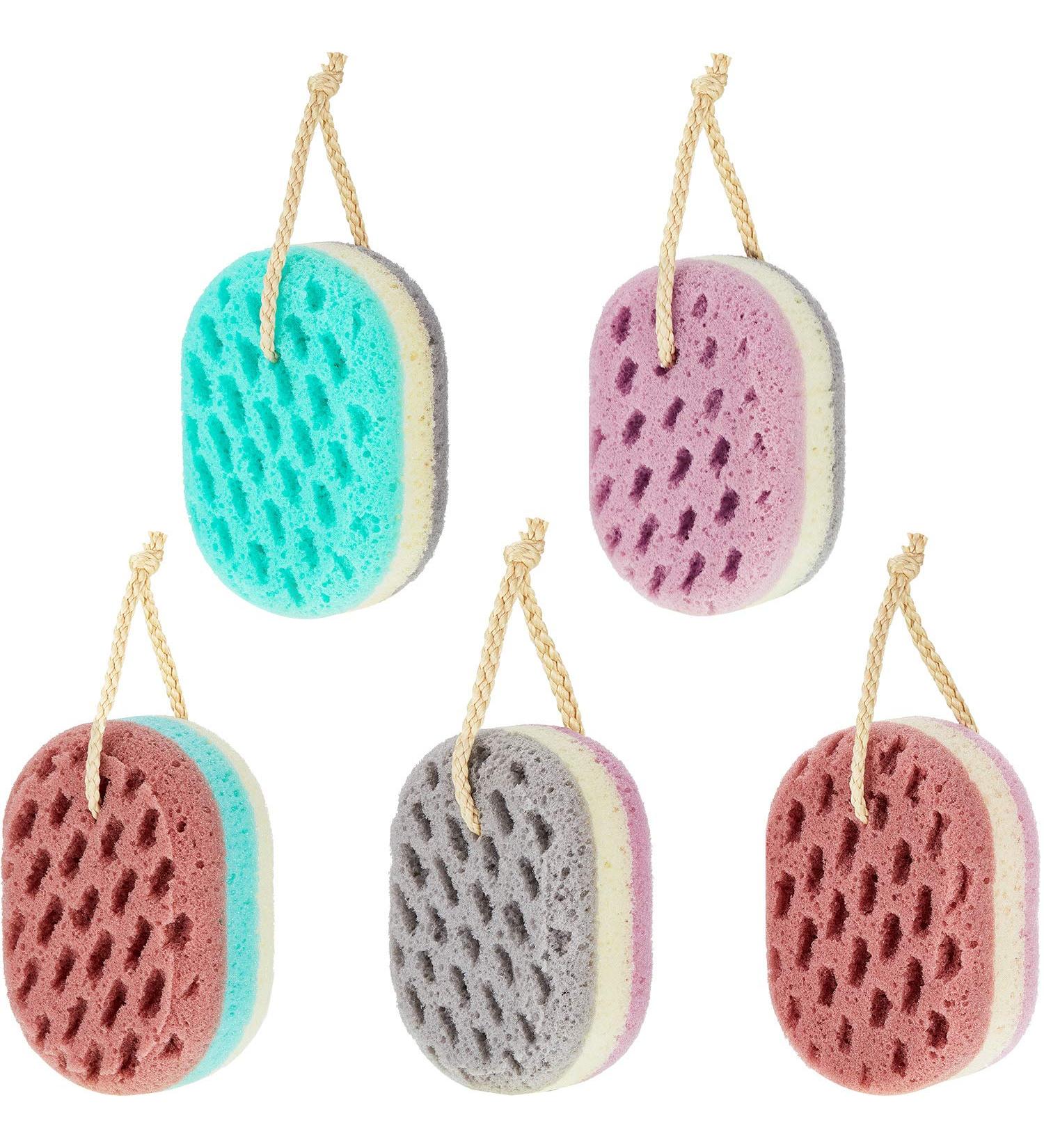 5-Piece Exfoliating Shower Sponge Set | Natural Fiber Bath Sponge for Women, Men, Kids | Gentle & Soothing | Random Color | Oval Shape - Buy Online on GoSupps.com