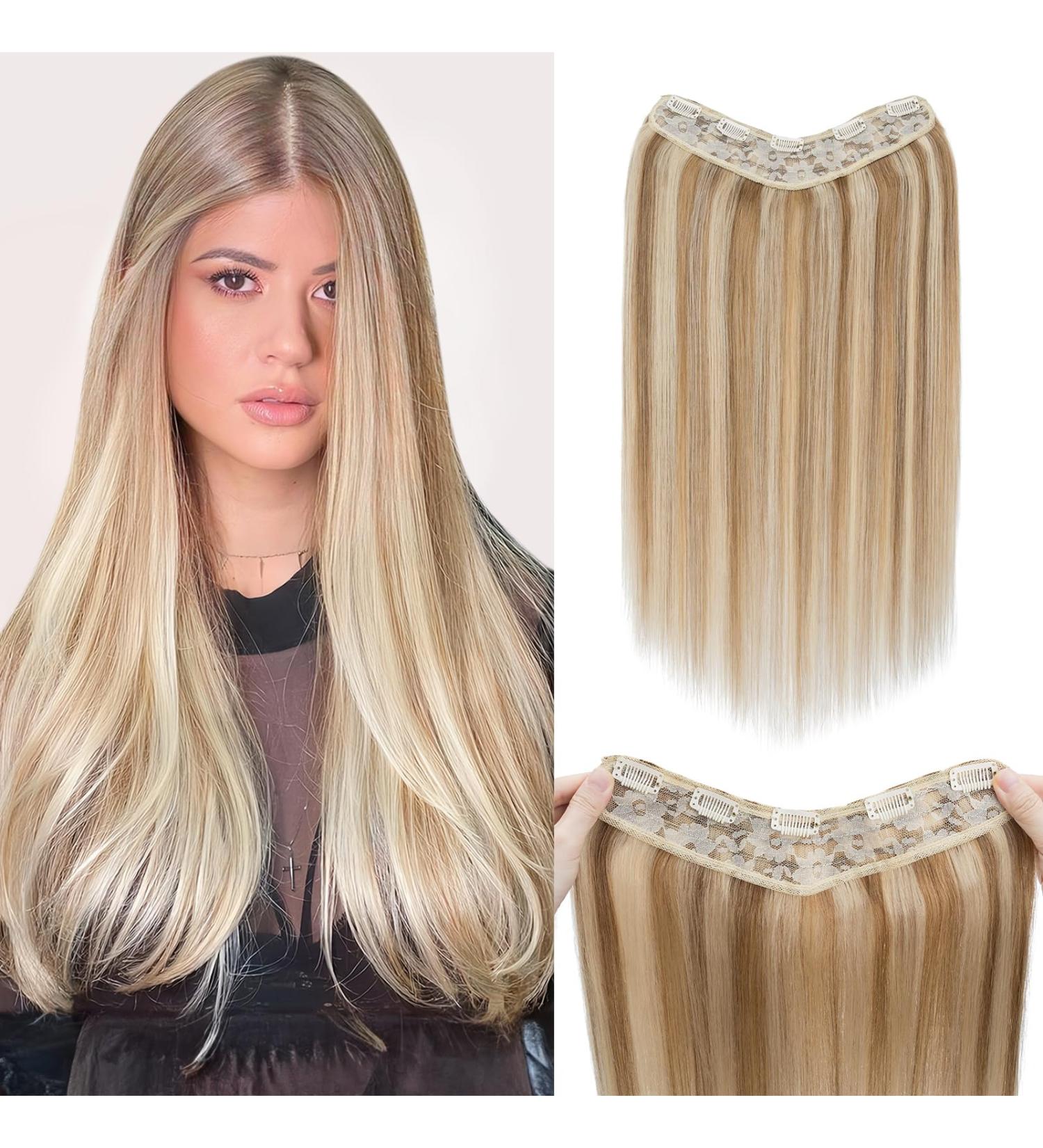Benehair Clip in Human Hair Extensions One Piece Real Human Clip in Hair Extensions 16 Inches 65g Golden Brown Mix Bleach Blonde Real Human Hair Extension Upgraded V Type Clip in Hair Extension - Buy Online on GoSupps.com