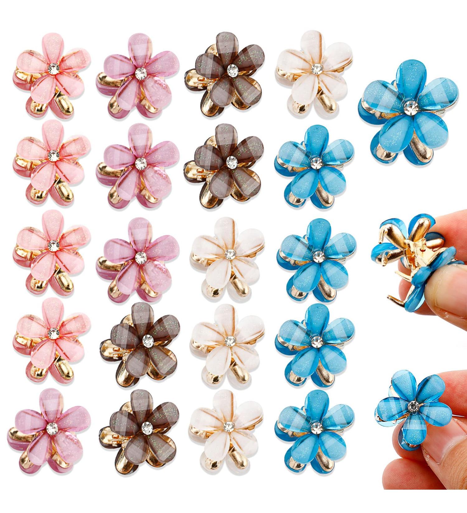 20Pcs Crystal Flower Hair Clips - Spring Floral Pearl Hair Accessories for Women and Girls (5 Colors) - Buy Online on GoSupps.com