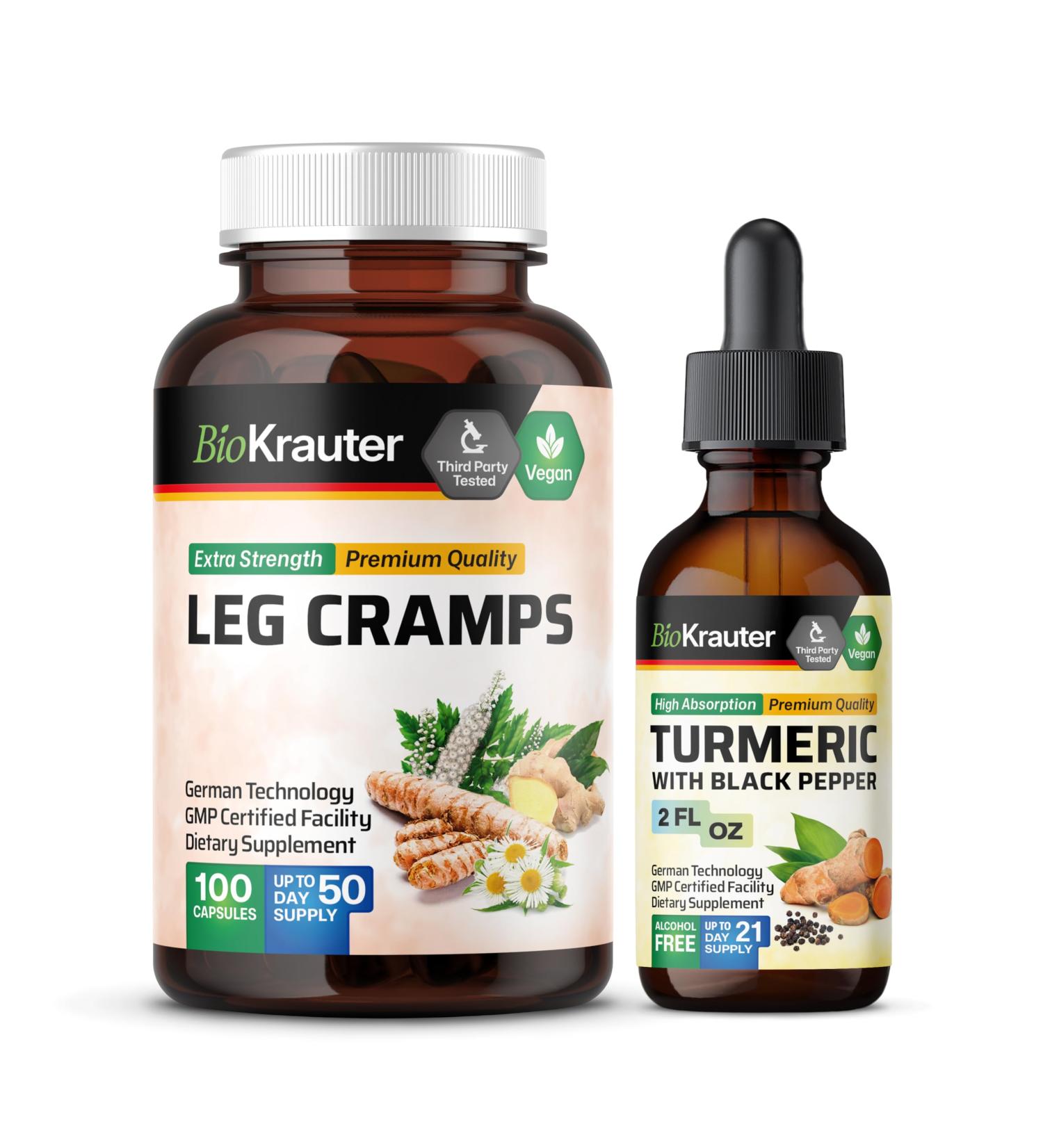 Leg Cramps 100 Capsules & Turmeric Tincture 2 Fl. Oz - Buy Online on GoSupps.com