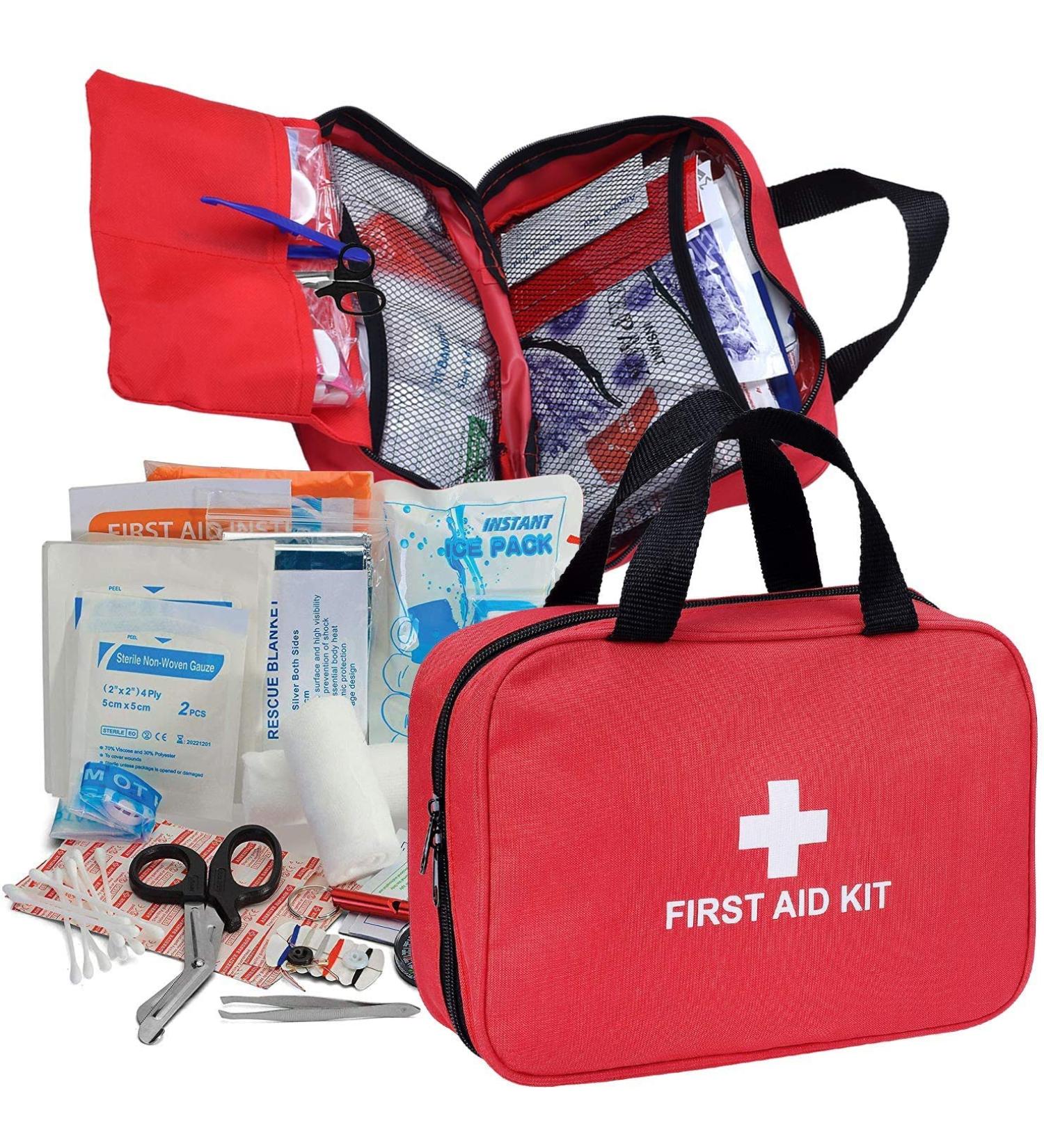 Ykall 180 Piece First Aid Kit for Car, Home, Travel, Camping, Office, Sports | Red Bag with Reflective Cross | Fully Stocked Emergency Survival Supplies - Buy Online on GoSupps.com