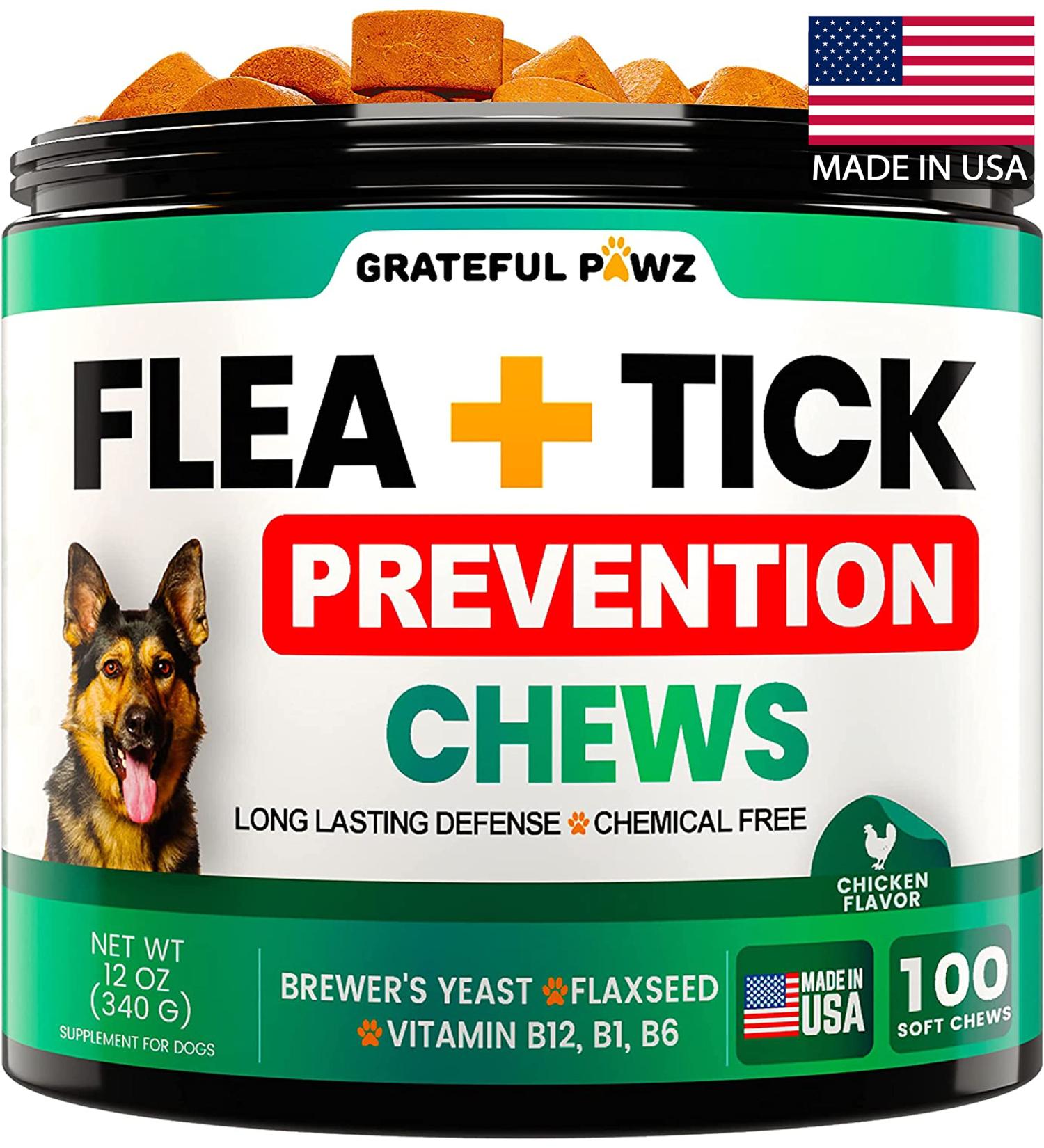 Flea & Tick Prevention Chewables for Dogs - Natural Control Supplement - Oral Pills for All Breeds - Made in USA - Buy Online on GoSupps.com