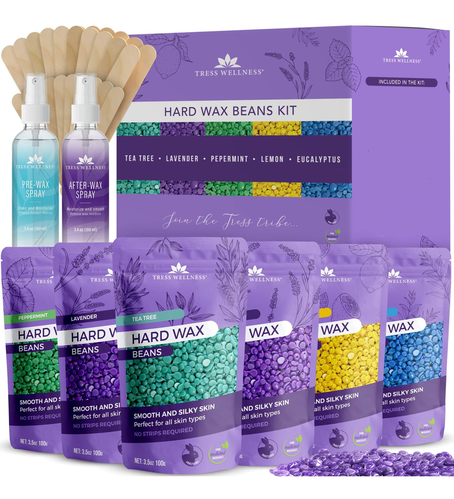 Tress Wellness Hard Wax Beads Hair Removal Kit - Set of 6 Hot Wax Beans for Stripless Waxing - Face & Body Hair Removal - Buy Online on GoSupps.com