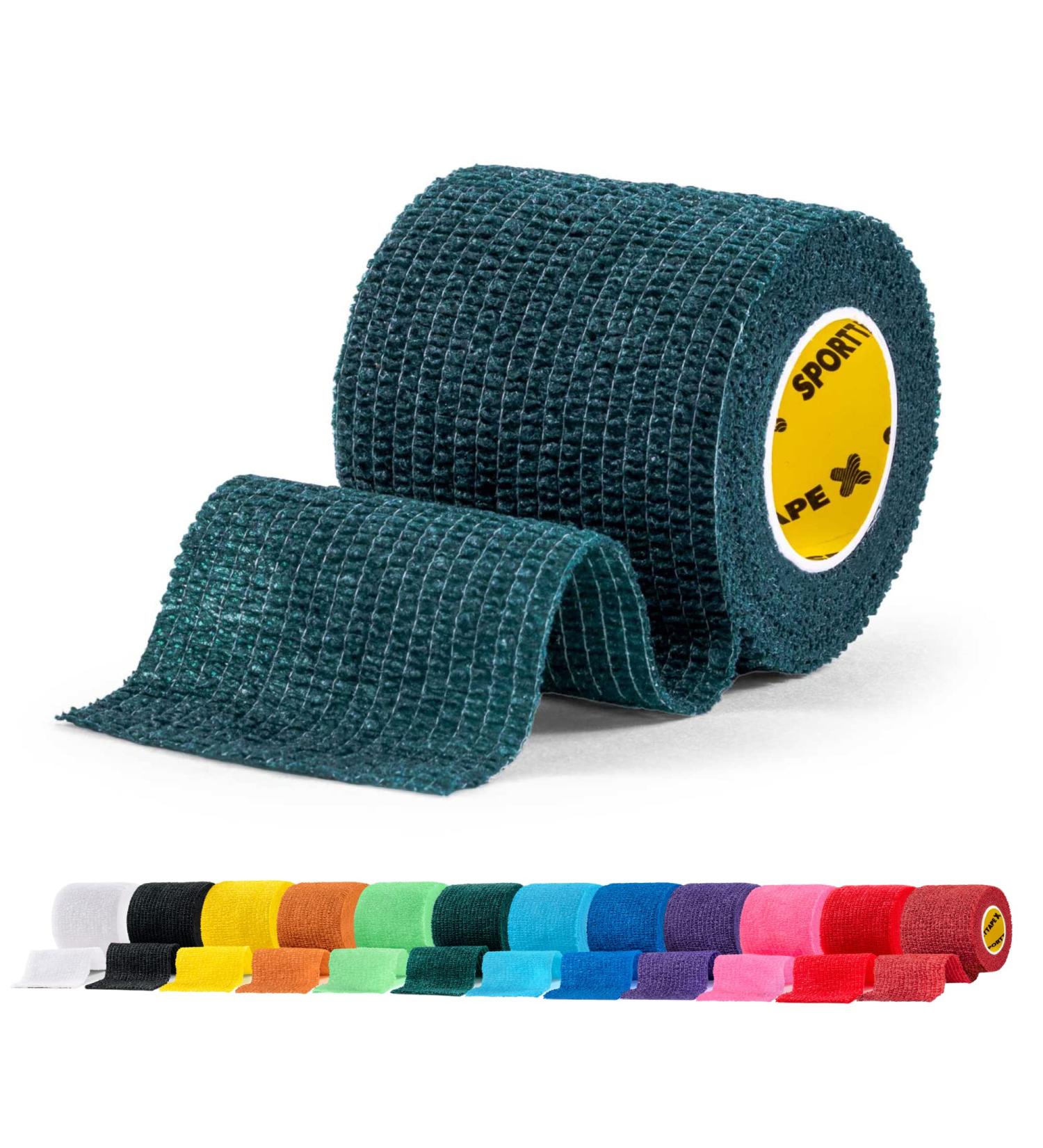 SPORTTAPE Self-Adhesive Football Sock Tape 5cm x 4.5m - Dark Green | Cohesive Bandage Wrap for Shin Pads, Goalkeeper Wrist, and Football Ankles | Pet & Vet Wrap - Single Roll - Buy Online on GoSupps.com