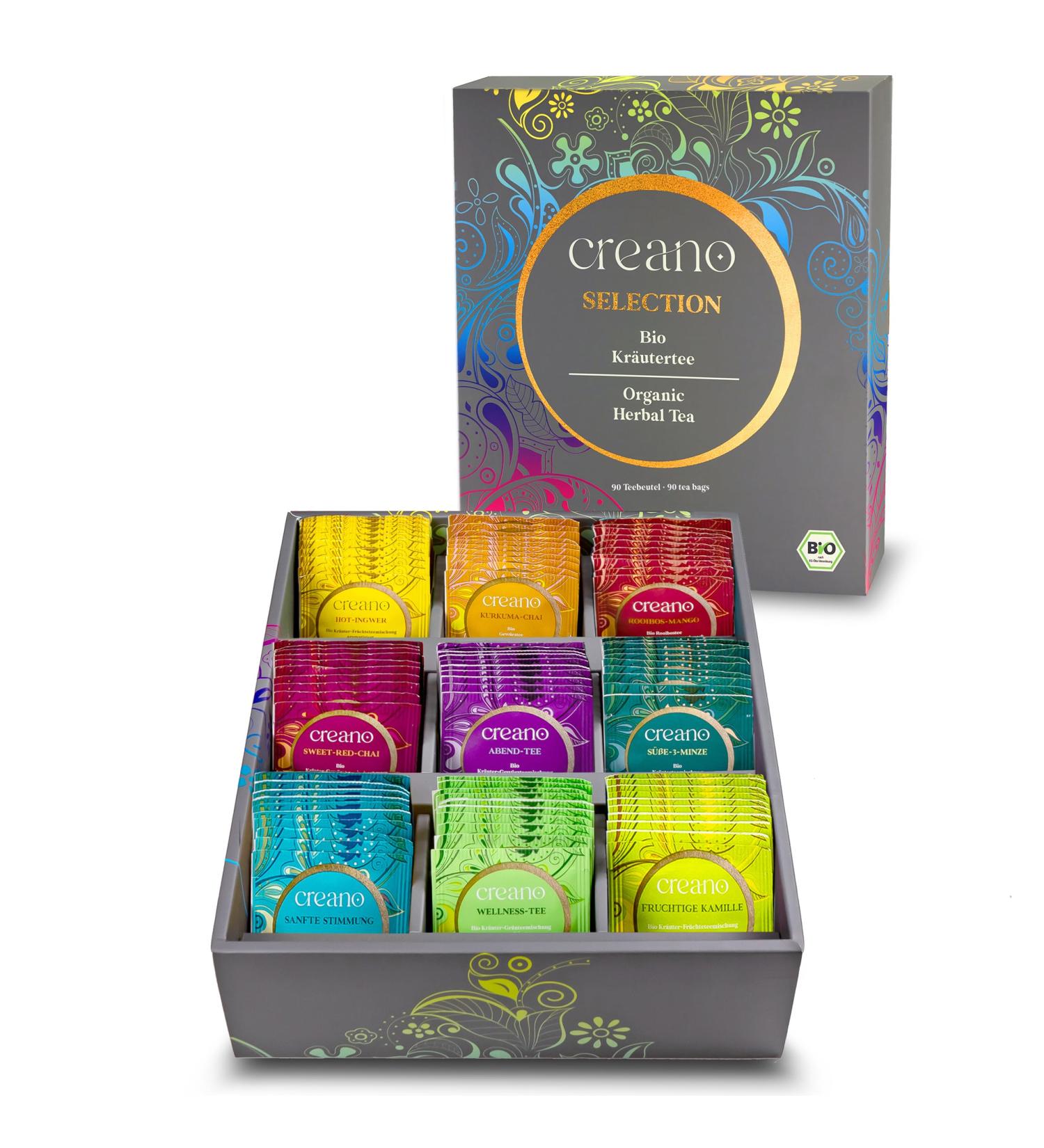 Creano organic herbal tea gift set "Organic Herbal Tea" - 90 organic tea bags in 9 different varieties - 180g - novelty 2023* 90s gift set