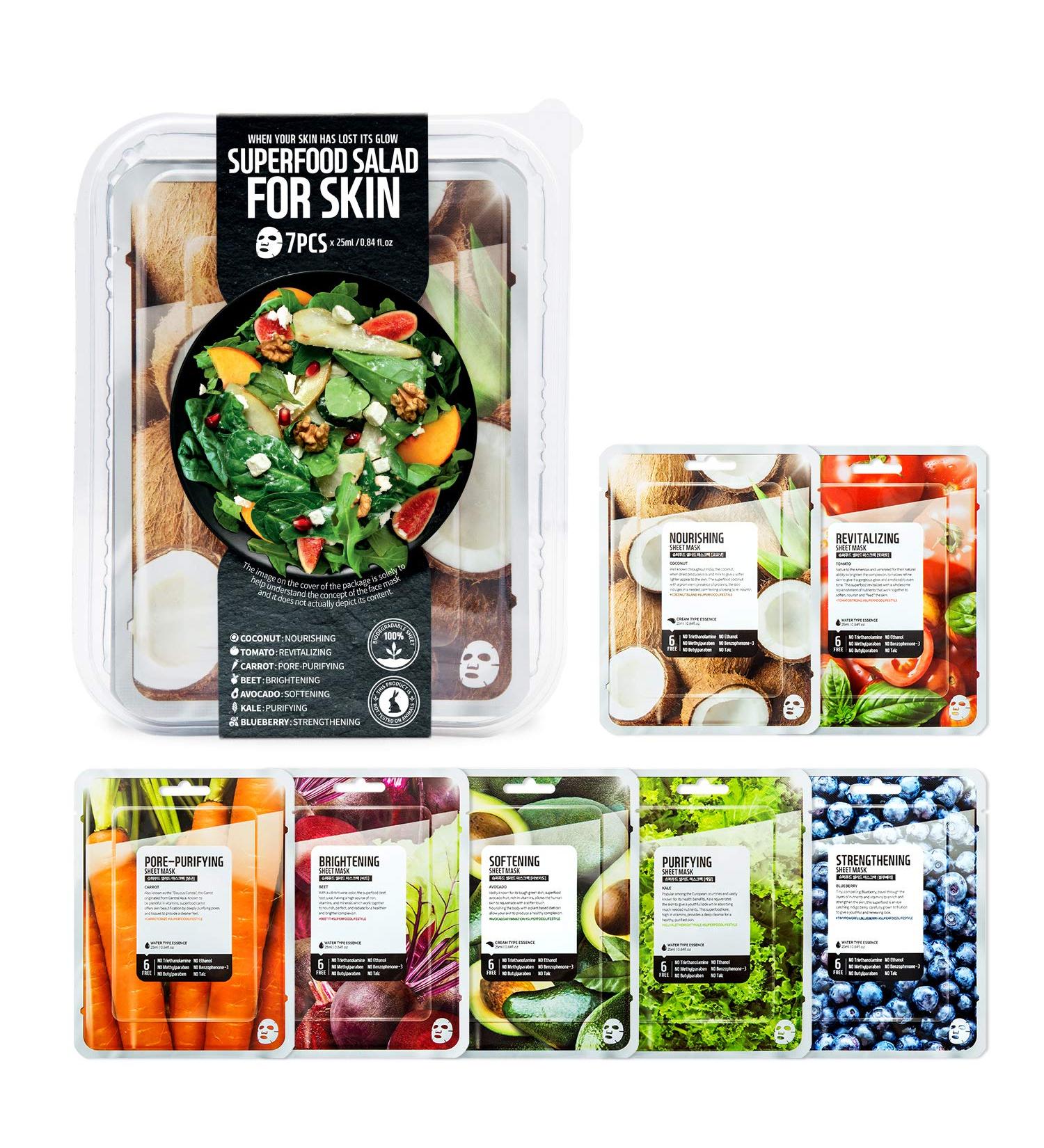 FARMSKIN Superfood Coconut Salad Facial Sheet Mask Set - Hydrating & Soothing Korean Skincare for All Skin Types (Pack of 7 - Buy Online on GoSupps.com