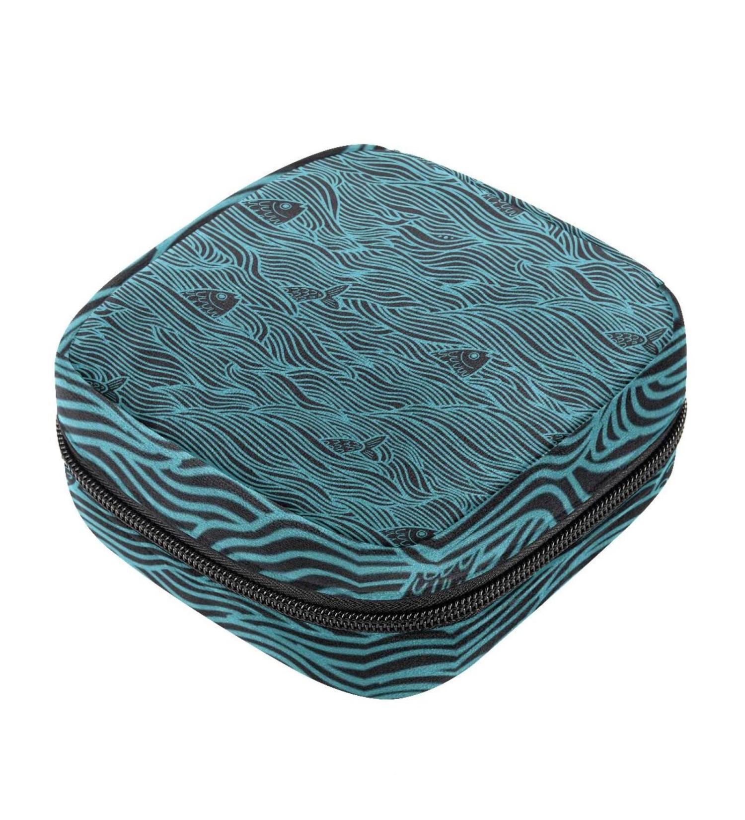 Stylish Menstruation Pad Bag with Zipper | Sea Fish Wave Pattern - Women's Tampon & Napkin Organizer - Buy Online on GoSupps.com