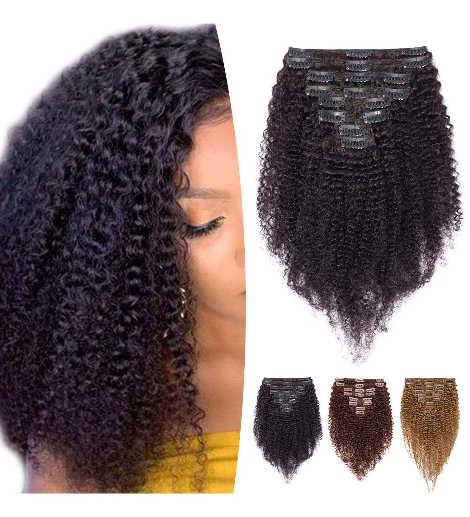 Rich Choices Clip-In Extensions | Real Afro Kinky Curly Hair | 35cm 110g 8PCs | Natural Black (#1B) - Thick & Luxurious - Buy Online on GoSupps.com