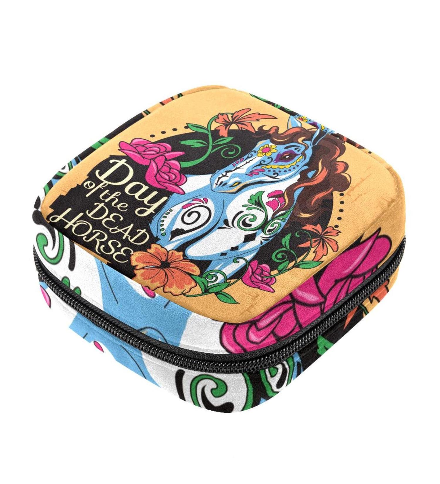 Menstruation Pad Bag with Zipper | Floral Day of the Dead Tampon & Napkin Bag for Women & Girls - Buy Online on GoSupps.com