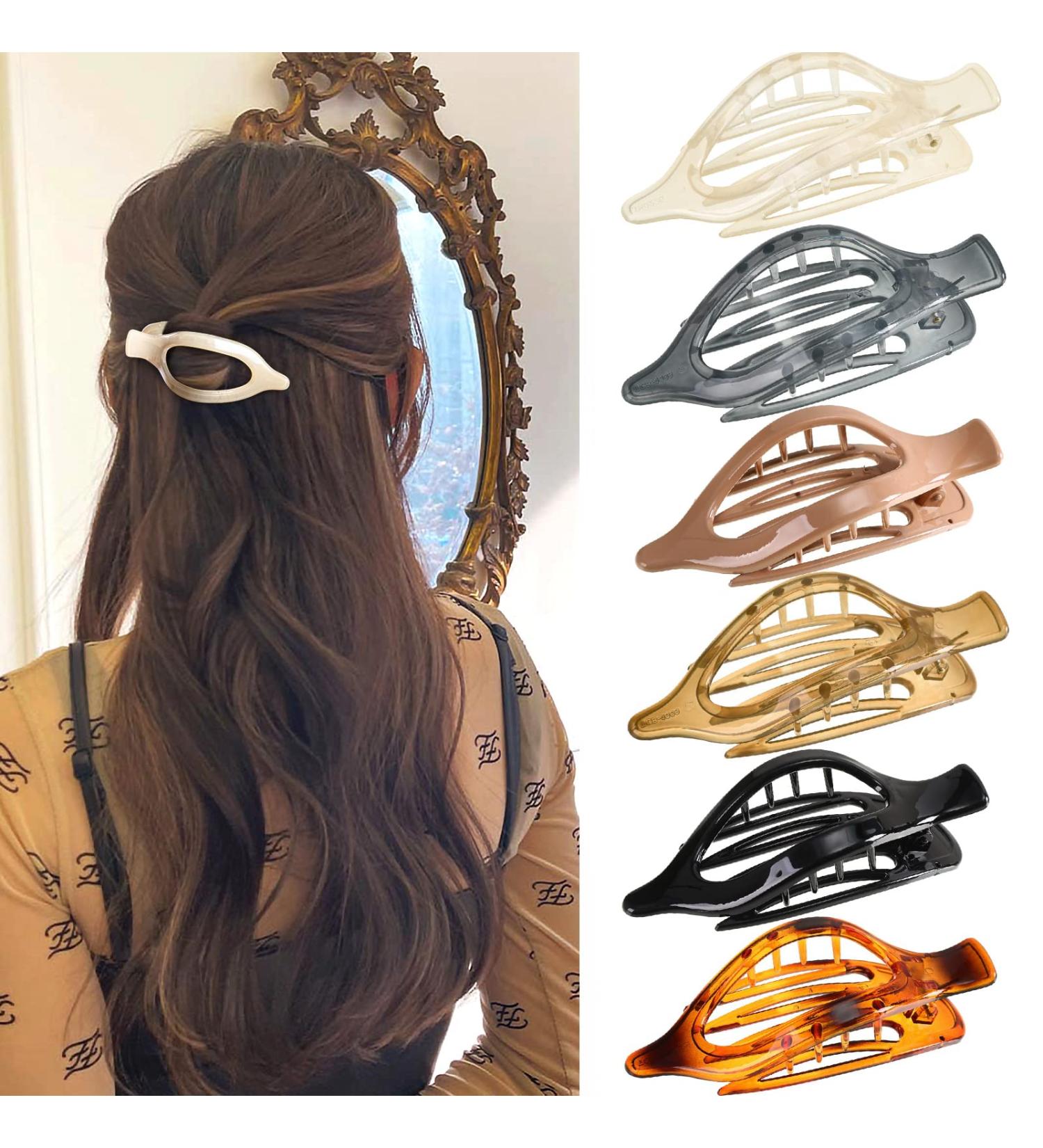 French Concord Hair Clips Claw - Set of 6 Large Transparent/Solid Color Hair Clips for Strong Hold - Ideal for Women and Girls with Thick or Thin Hair - Buy Online on GoSupps.com