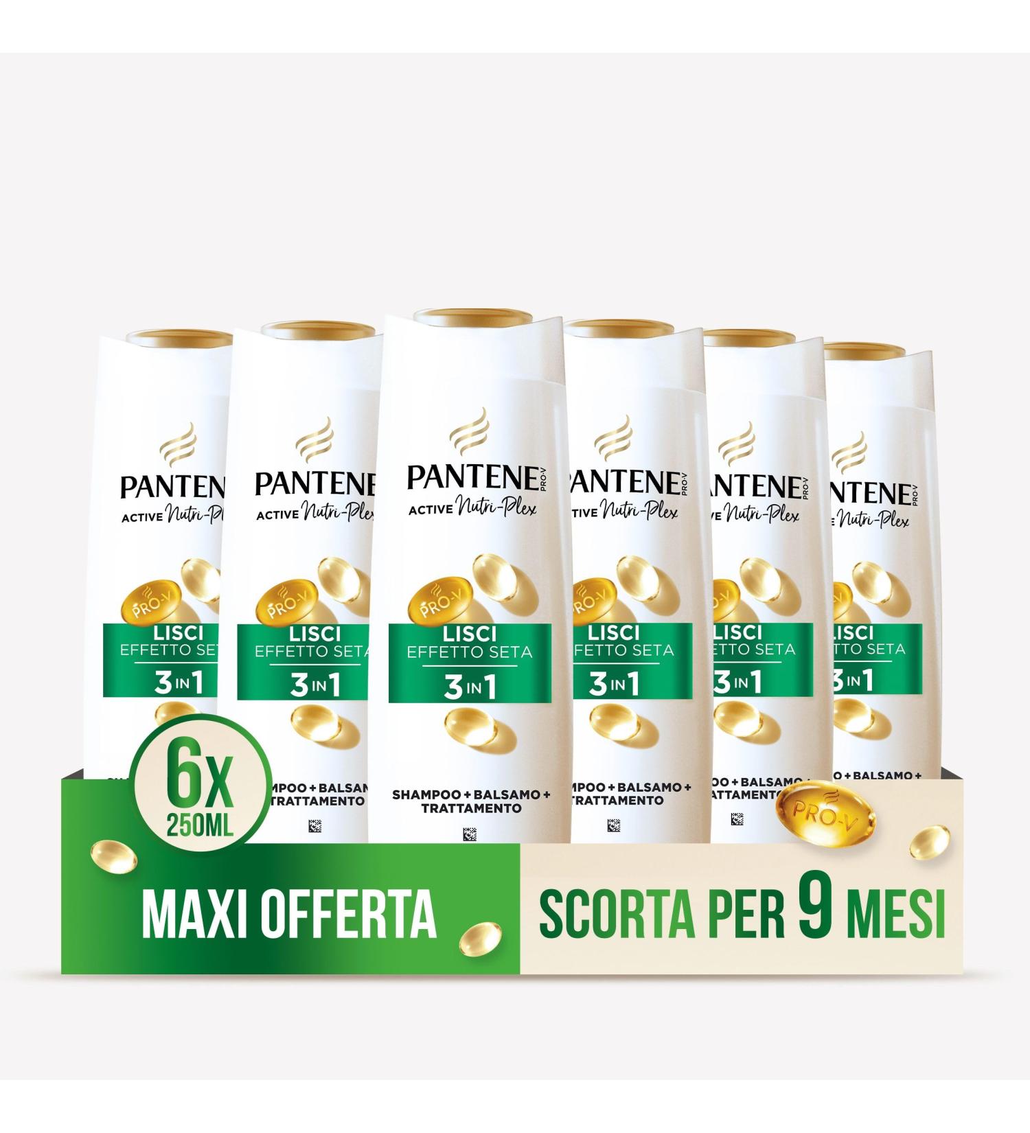  Pantene Pantene 3 in 1 Smooth Silk Effect Shampoo for Crepes and Mattes with Active Nutri-Plex 6 x 250 ml - Buy Online on GoSupps.com