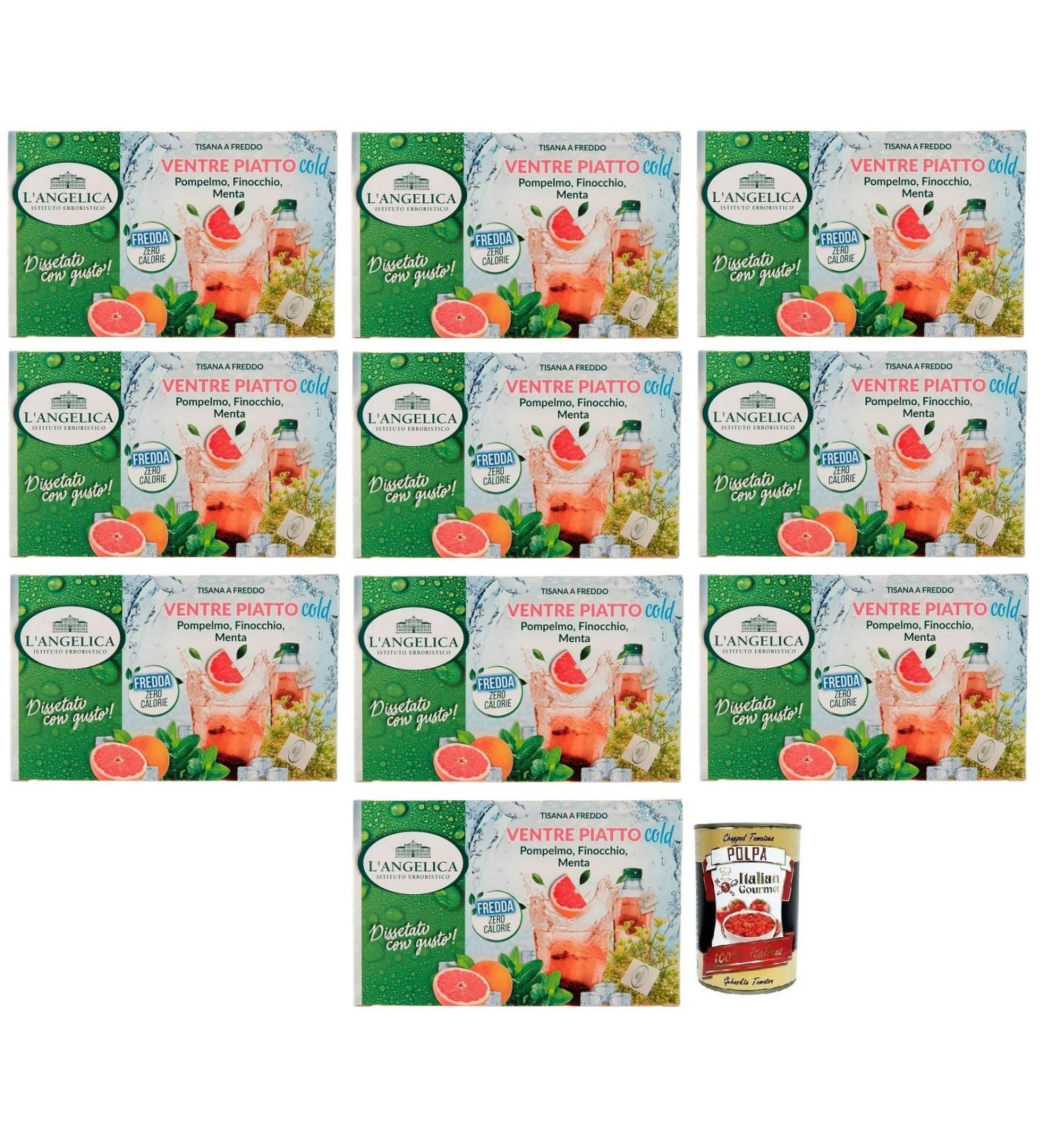  Italian Gourmet E.R. Angelica Tisana Flat Stomach Pack of 10 Cold Tea Infusions with Grapefruit Fennel and Mint Flavor 18 Filters + 400g Pomodoro Polpa - Buy Online on GoSupps.com