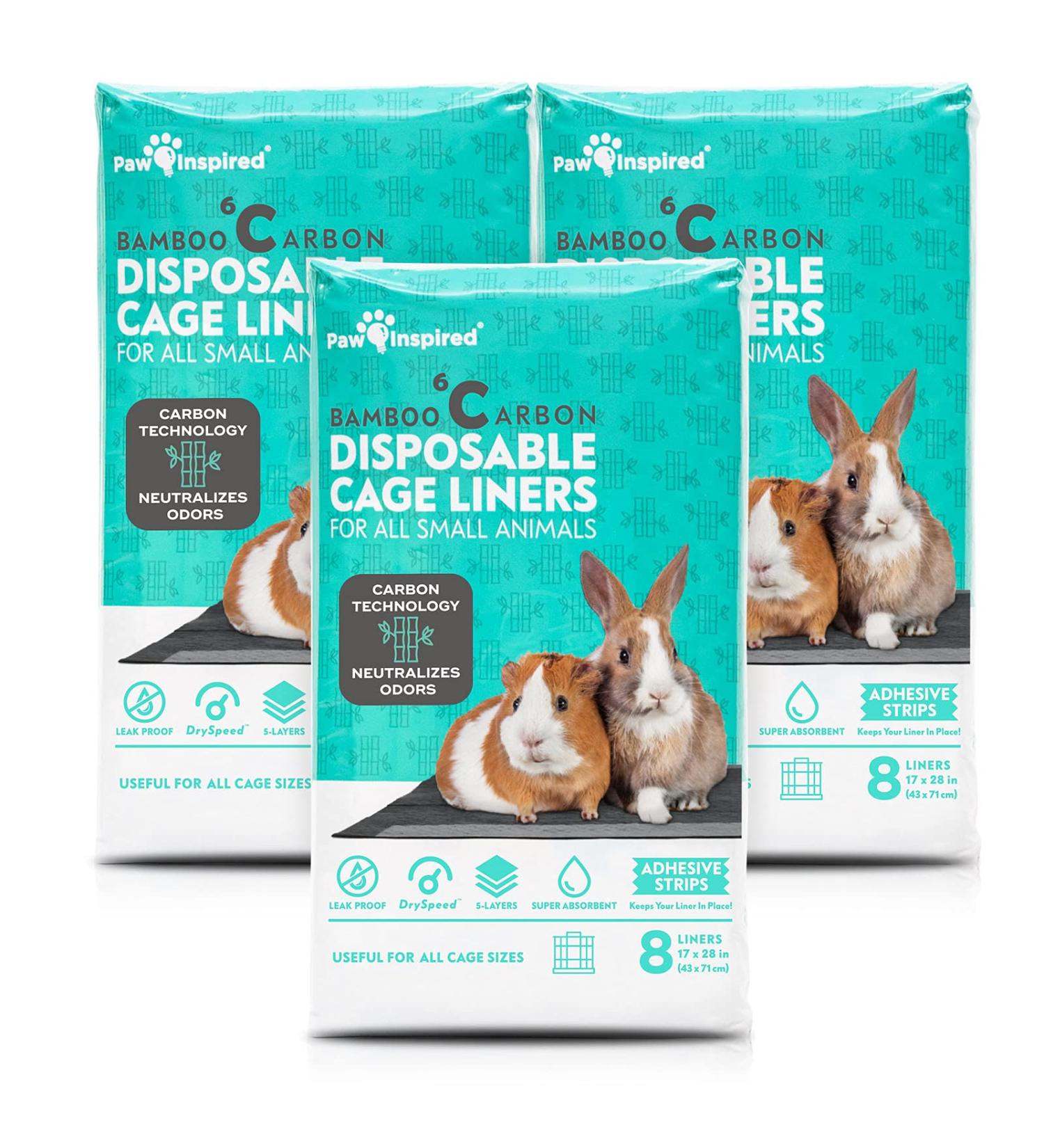 Paw Inspired Disposable Guinea Pig Cage Liners | Bamboo Charcoal Odor Control | Super Absorbent Pee Pads for Small Animals | 24 Count - Buy Online on GoSupps.com