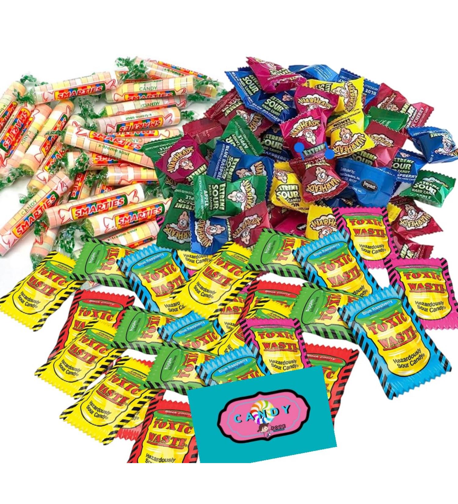 Sour Candy Variety Pack Hard Candy Brand Faves - Warheads Toxic Waste and Extreme Sour Smarties - Includes Bonus Fote Brand Fridge Magenet - Buy Online on GoSupps.com