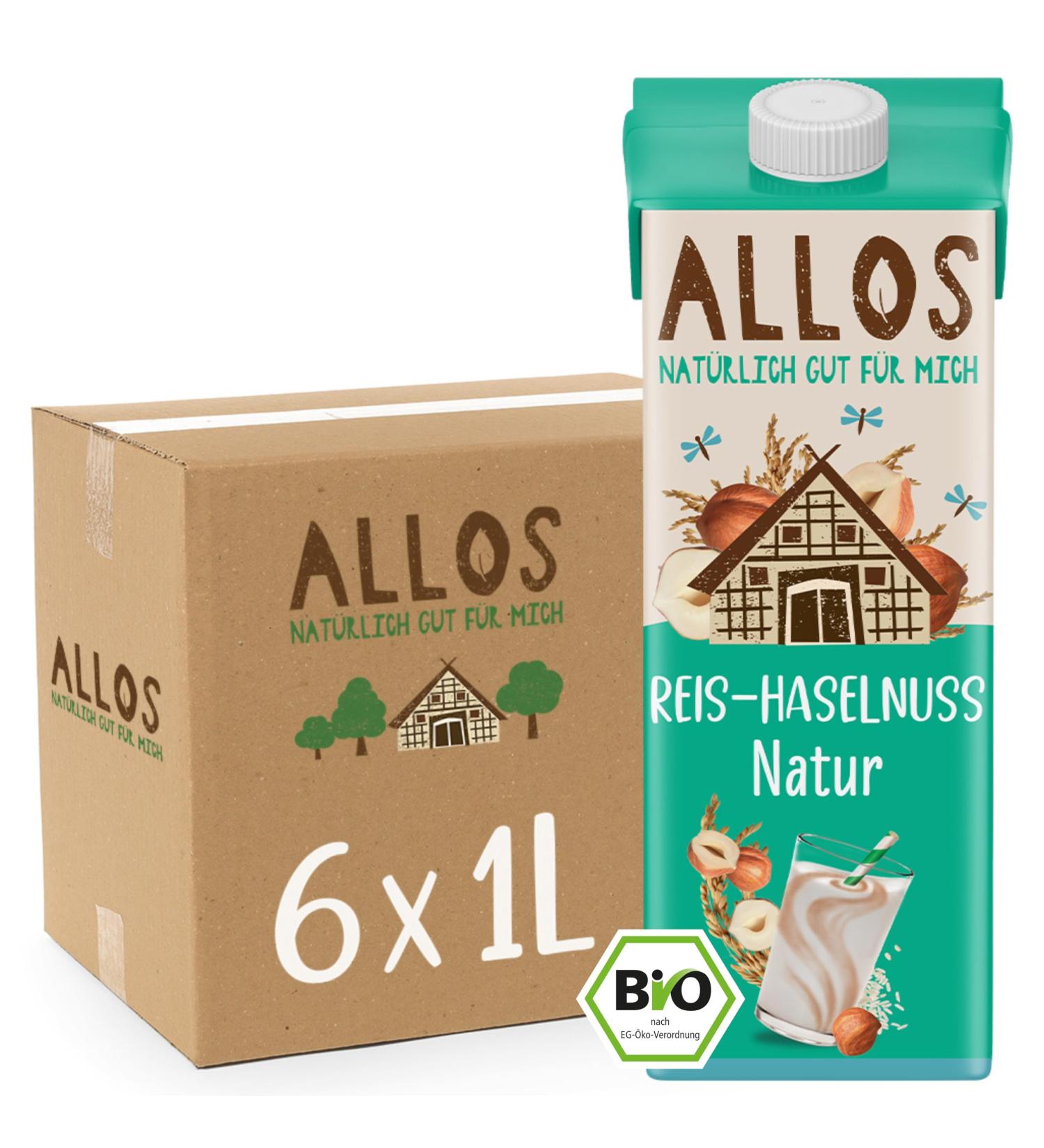 Buy Allos Organic Rice Hazelnut Drink - Vegan Lactose-Free Milk Alternative | 1 Liter (6 Pack) | Plant-Based Beverage - Buy Online on GoSupps.com