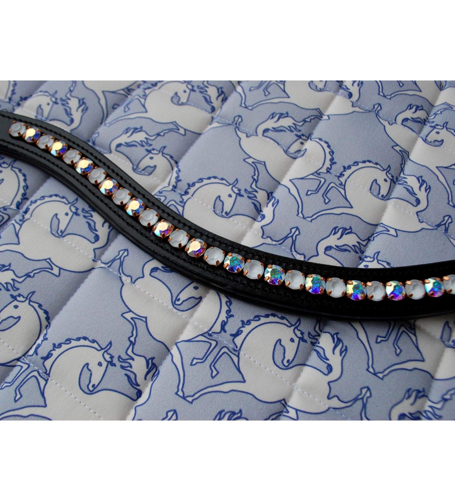 Gl cksHucke Browband 'Silk Shine' in Powder White & Crystal AB for Warmblood XL - Premium Horse Accessories - Buy Online on GoSupps.com