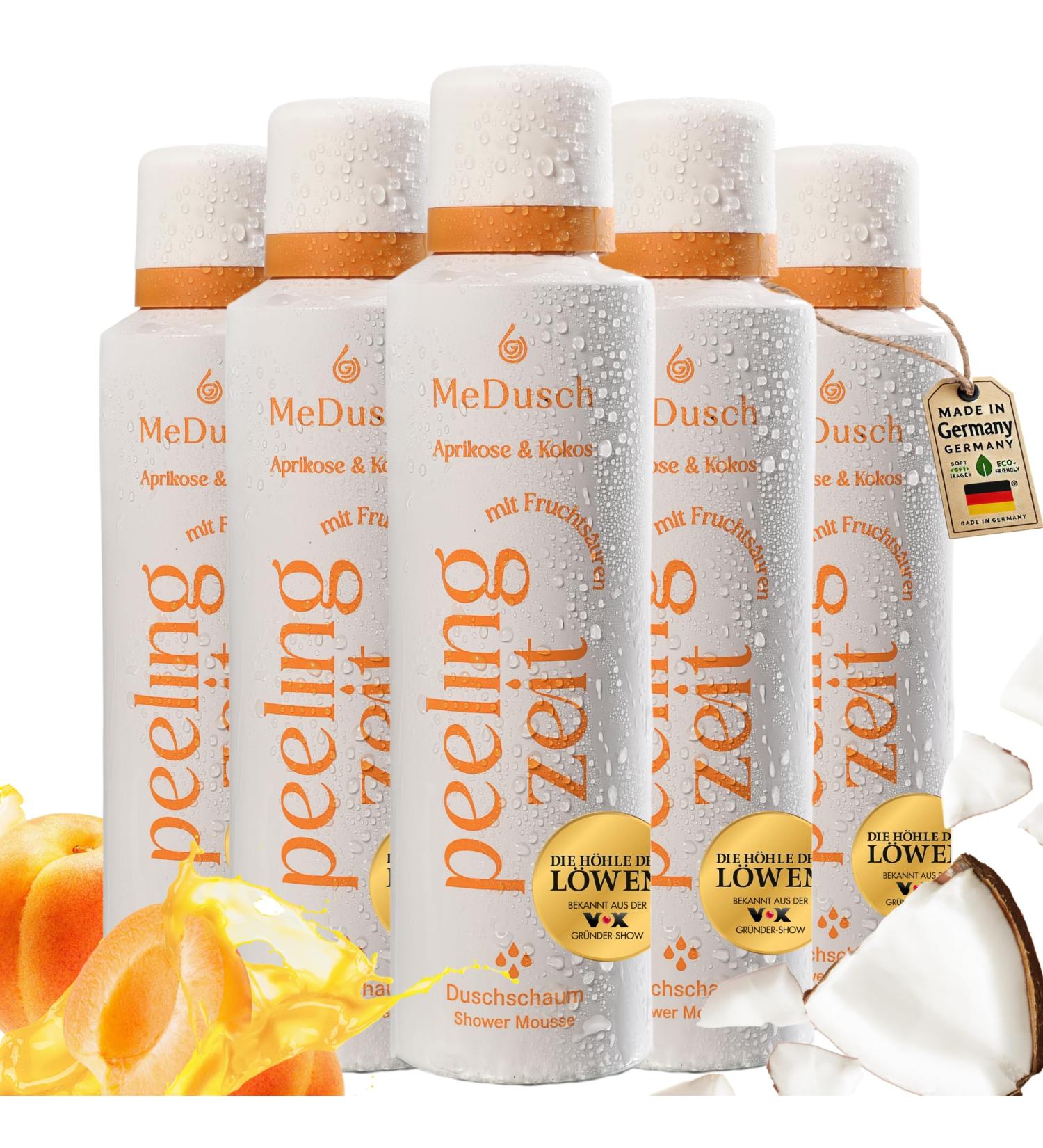 MeDusch Shower scrub peeling time 200 ml apricot and coconut with mild fruit and lactic acid AHA BHA in practical set of 4 unisex body scrub AHA BHA Peeling 4 - Buy Online on GoSupps.com