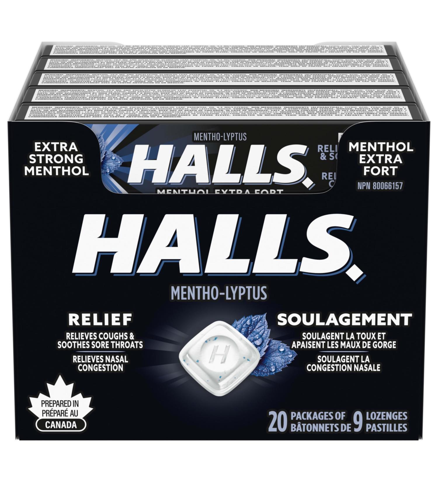 HALLS Regular Cough Drops Throat Lozenges Sore Throat Relief Mentho-Lyptus 9 Lozenges MEDICATION - Buy Online on GoSupps.com