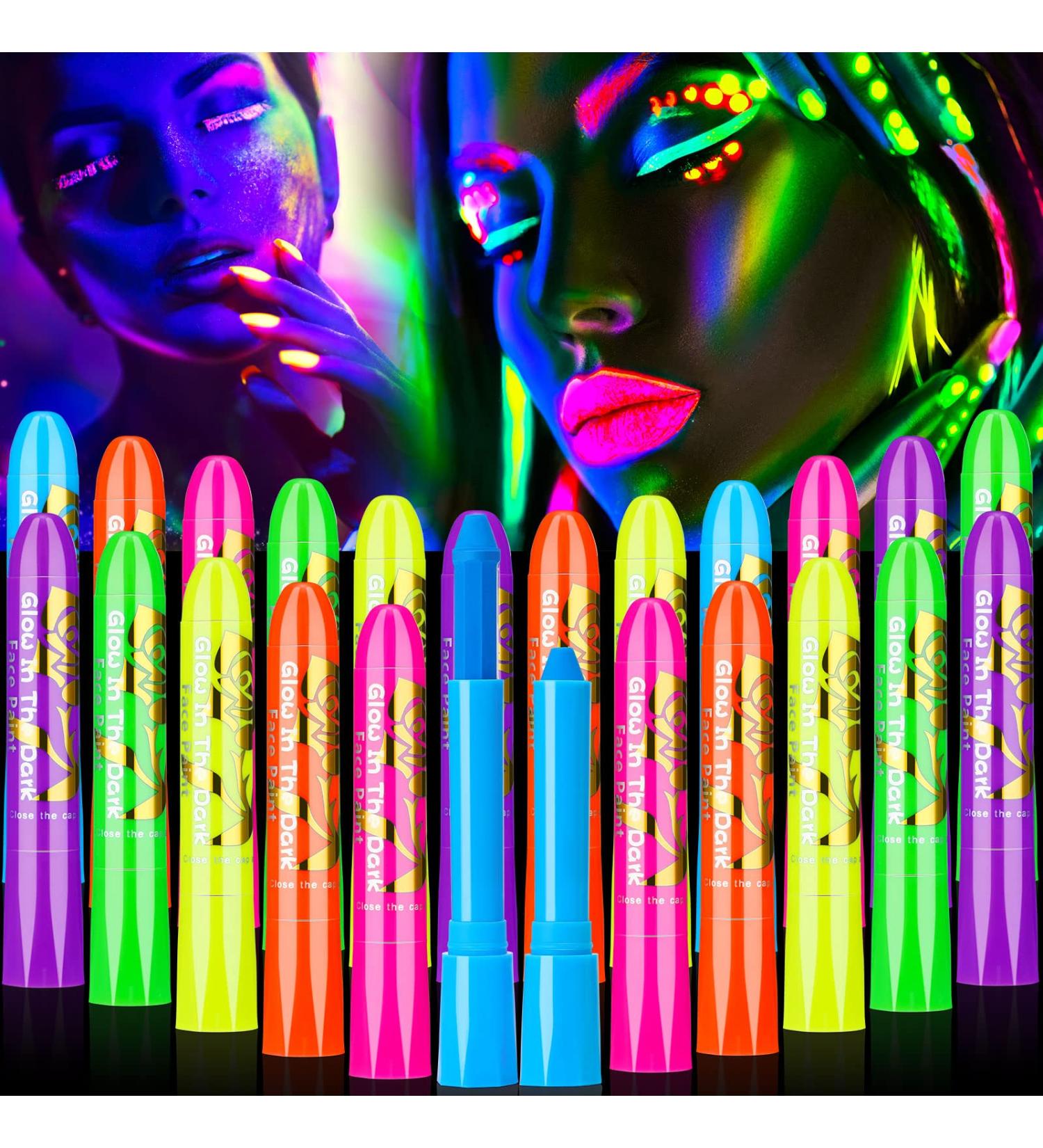 Glow in the Dark Face Paint Crayons - 24 Pcs UV Body Paint Sticks for Halloween and Mardi Gras Parties - Buy Online on GoSupps.com