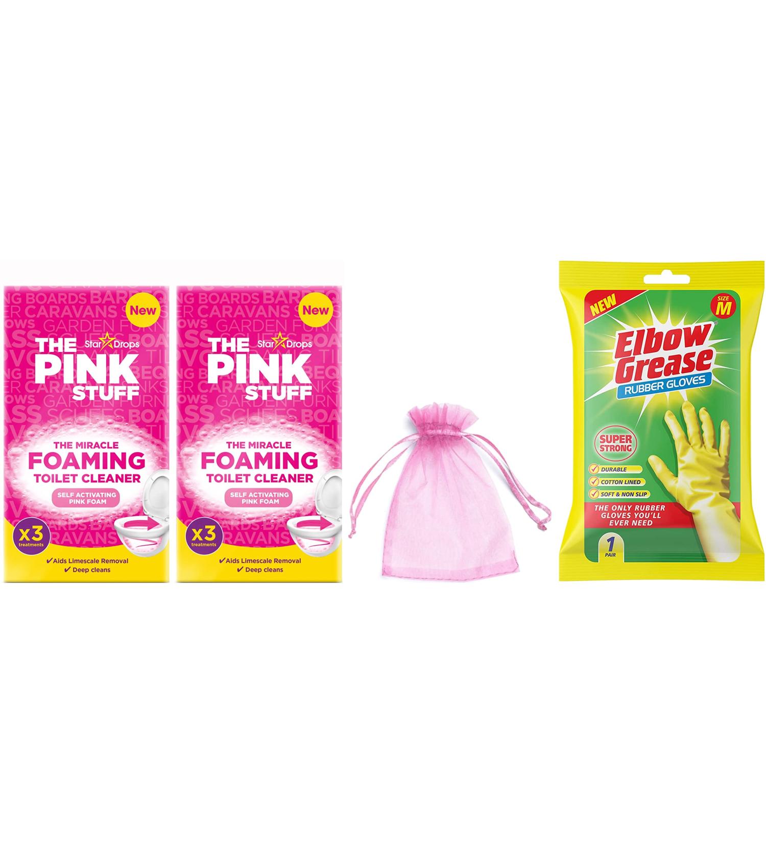 The Pink Stuff The Miracle Foaming Toilet Cleaner (1pk contains 3 x 100g sachets) 2Pk + Elbow Grease Rubber Gloves Cotton Lined 1Pair Size M + Our Gift for You: Organza Bag Size: 9x7x0.1cm - Buy Online on GoSupps.com