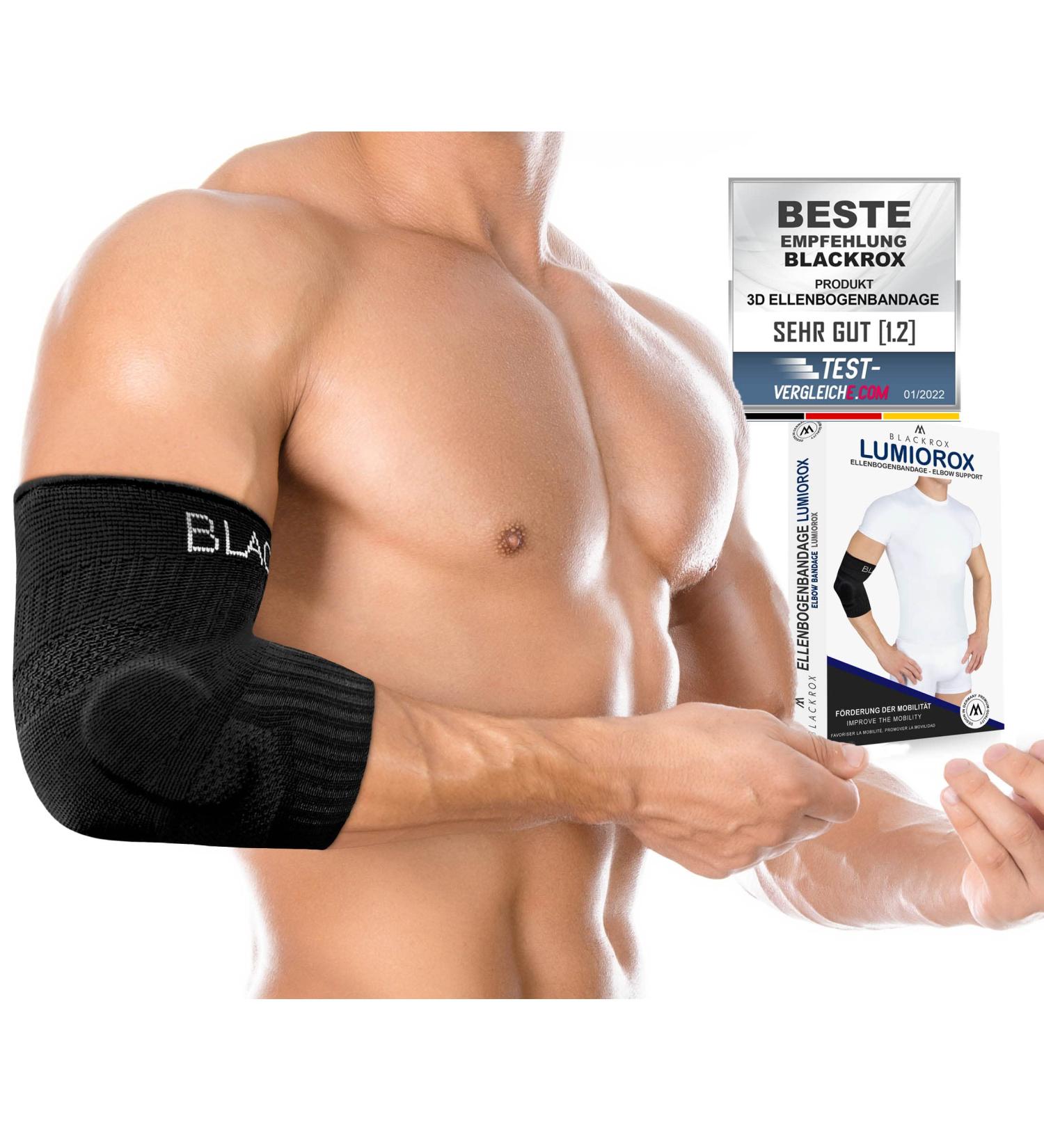 Blackrox Elbow Bandage - Comparison Winner 2024 | Gr. S-L | Unisex Tennis Arm Bandage for Sports Golf & Bodybuilding | Lumioro Black Gr.L - Buy Online on GoSupps.com