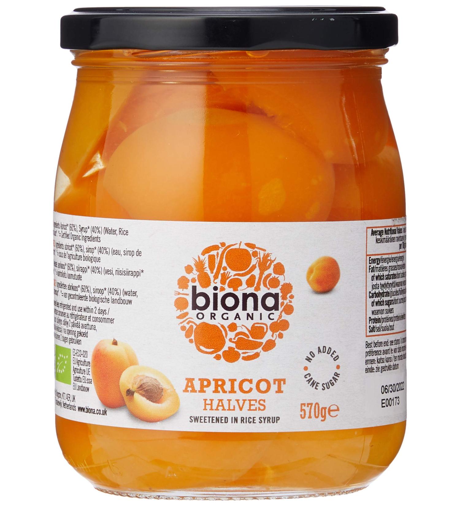 Biona Organic Apricot Halves in Rice Syrup 570g - Sweet and Natural Fruit Snack - Buy Online on GoSupps.com