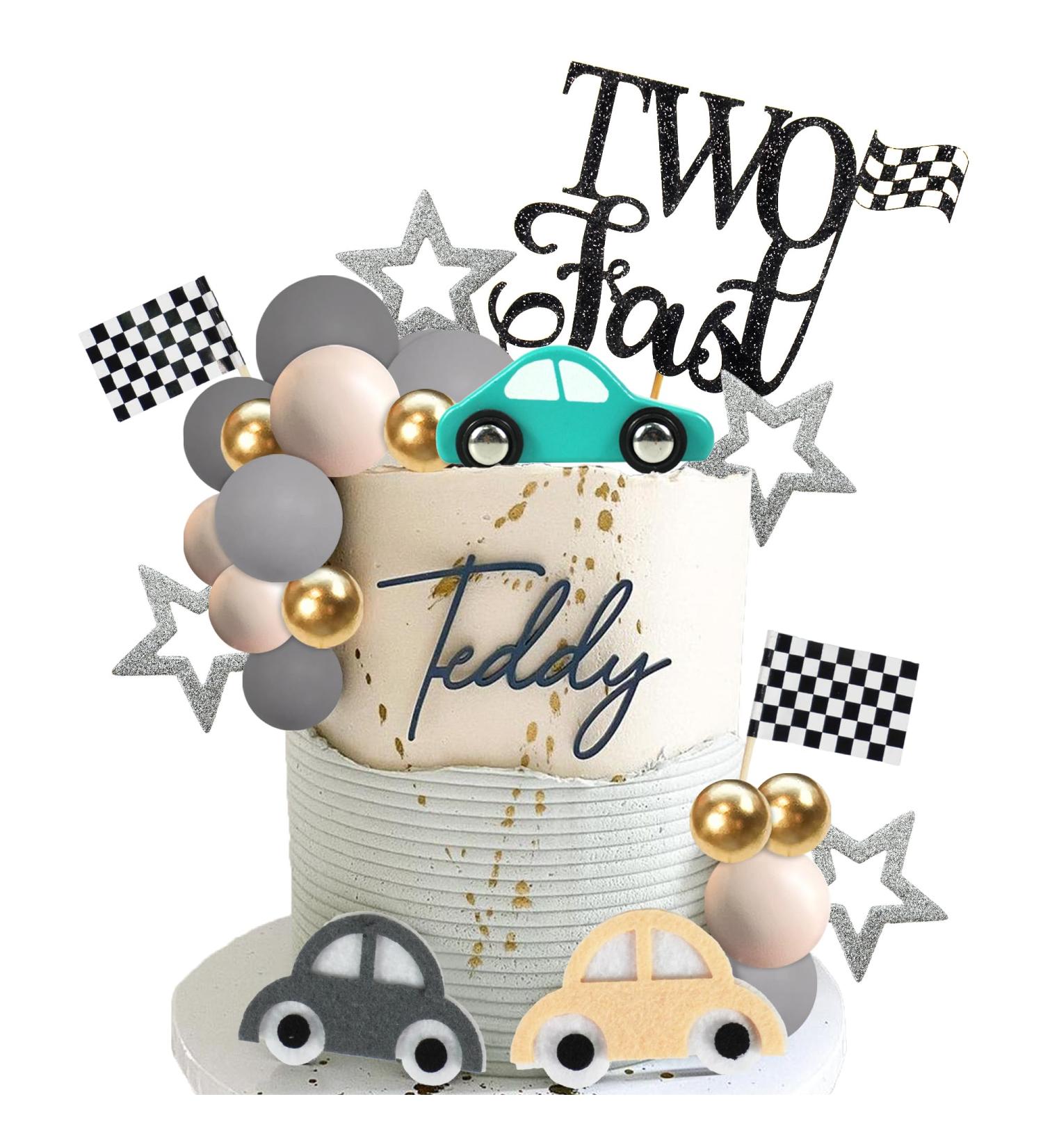 DRWATE 27 PCS Two Fast Cake Toppers Race Car 2nd Birthday Cake Decorations for Racing Car Checkered Flag Birthday Anniversary Party Decorations Supplies (01) - Buy Online on GoSupps.com