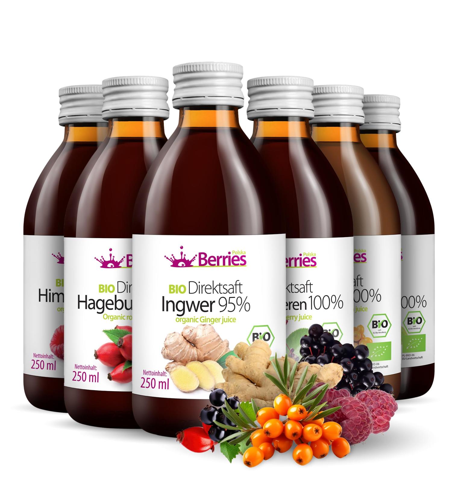 Organic Immunity Kit - 6-Pack (6x250ml) - 100% Cold-Pressed Pure Juice | No Dyes No Sugar No GMO No Preservatives | KO-Berriespolska  - Buy Online on GoSupps.com