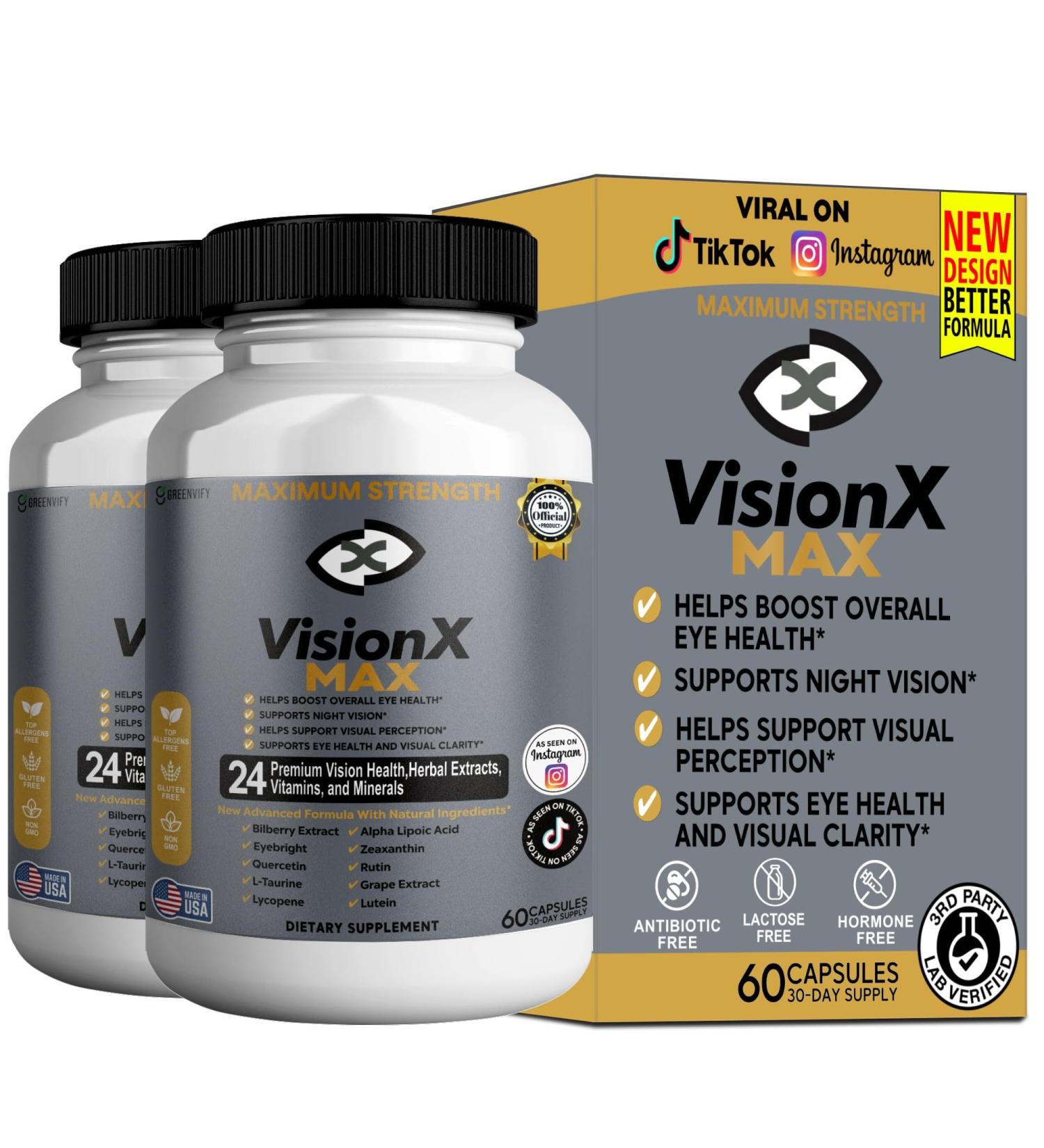 GREENVIFY VisionX Maximum Strength Eye Health Supplement 24 Premium Vision Herbal Extracts Vitamins Minerals 60 Capsules 30-Day Supply (2) - Buy Online on GoSupps.com