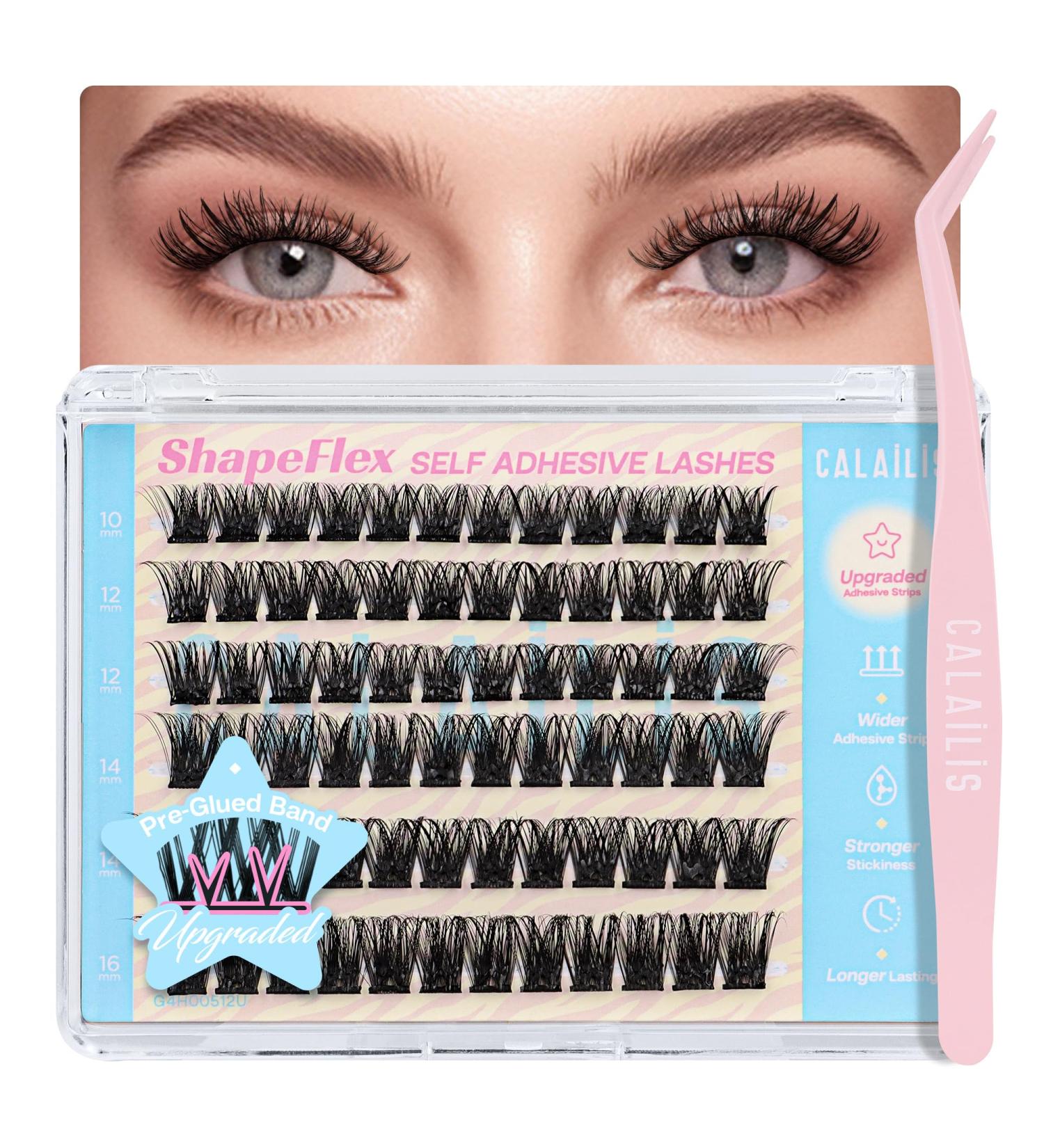 CALAILIS Self Adhesive Eyelashes - 72 Pcs D Curl Press-On Lash Clusters No Glue Needed Reusable DIY Kit with Tweezers for Beginners - ZN23 - Buy Online on GoSupps.com