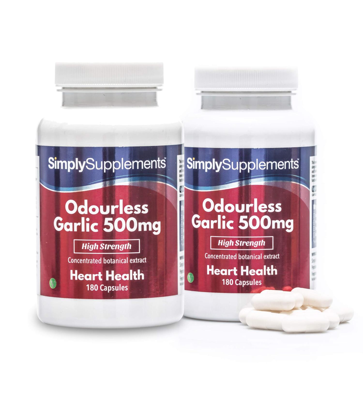 High Strength Odourless Garlic Capsules 500mg - 2X 180 (360) Capsules | Vegan Friendly | UK Made | Heart Health & Circulation Support - Buy Online on GoSupps.com
